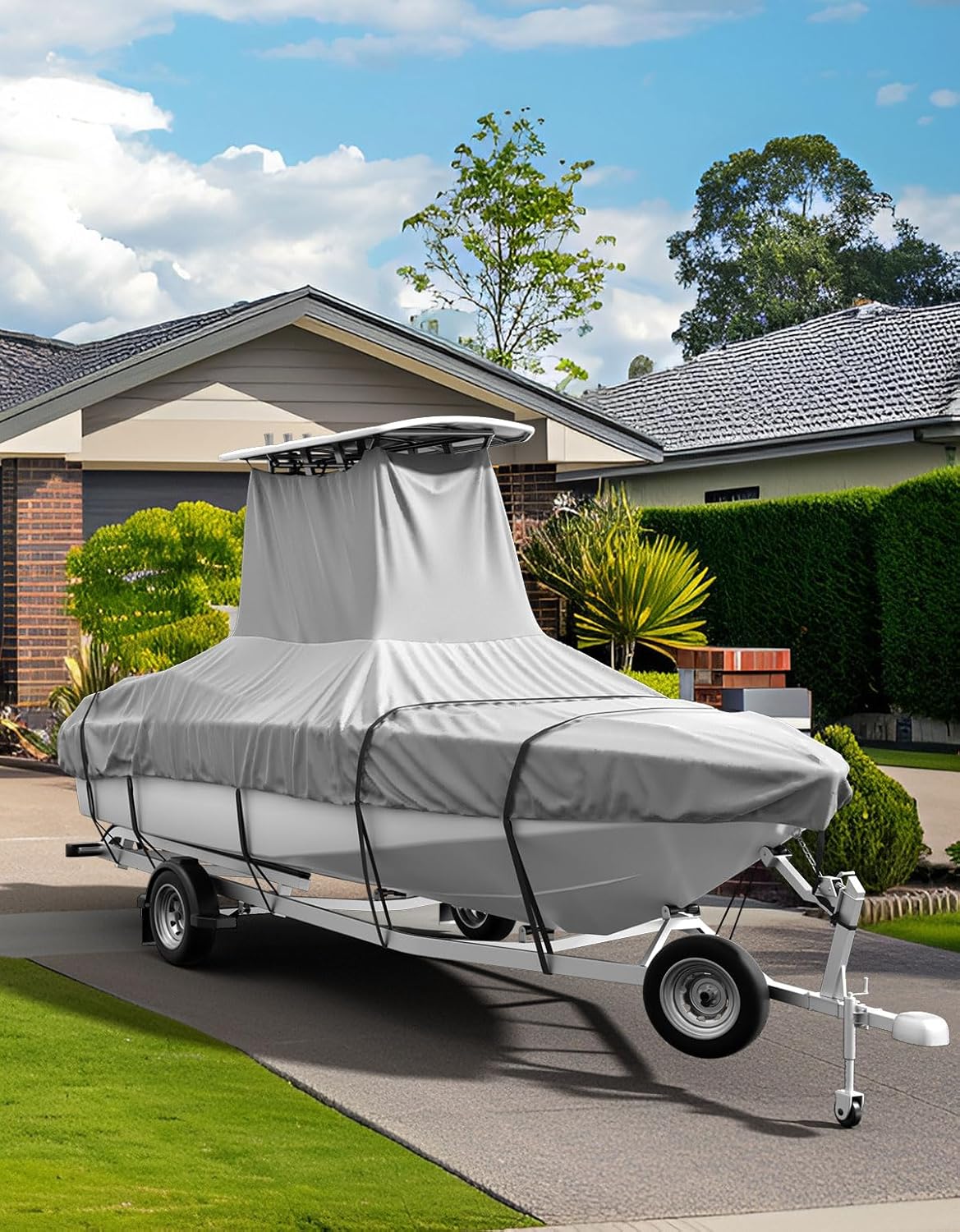 KEMIMOTO Heavy Duty Oxford T-Top Boat Cover with PU Coating, Waterproof & Tear-Resistant for Center Console Boats, Fits 26-28 ft Length, Beam Width up to 116"