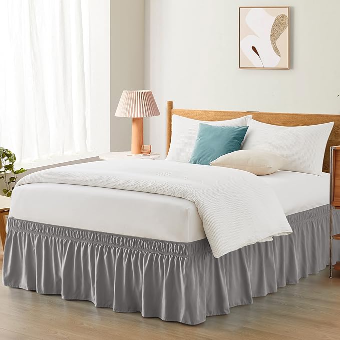 Entisn Grey Adjustable Bed Skirt for Full & Queen Size Bed with 18 Inch Tailored