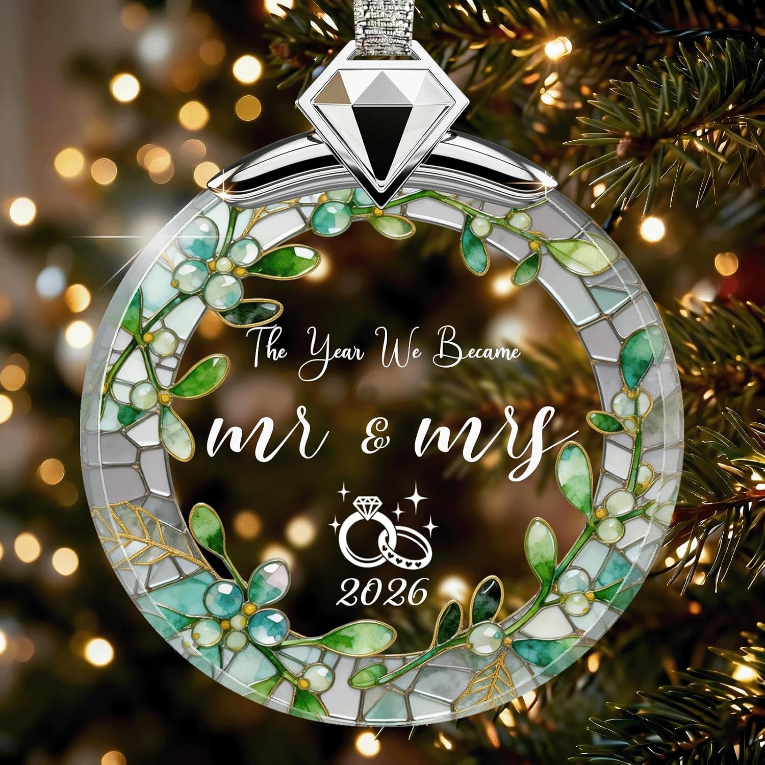Wedding Gifts for Couples 2026 Crystal Glass First Xmas Married Ornament | Bridal Shower Gifts for Bride, Newlywed Mr and Mrs Wedding Registry Gift Ideas, Just Married Party Decoration