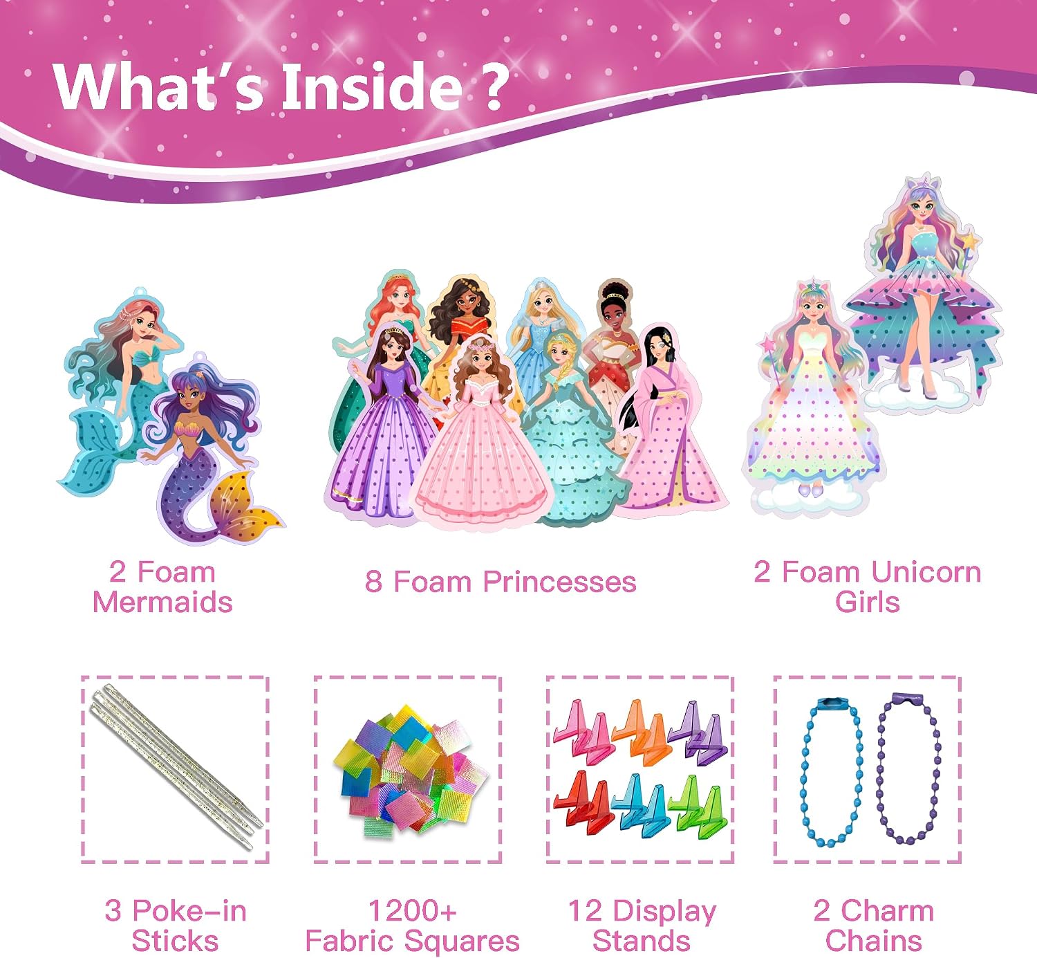 Wonderlyn Princess Craft Kit for Girls, Poke Style Mess-Free Paper Arts and Crafts for Kids Ages 4-9 - Creative Activity Kit, 12 Characters with Unicorn & Mermaid, Poke-in Joy, Birthday Gift