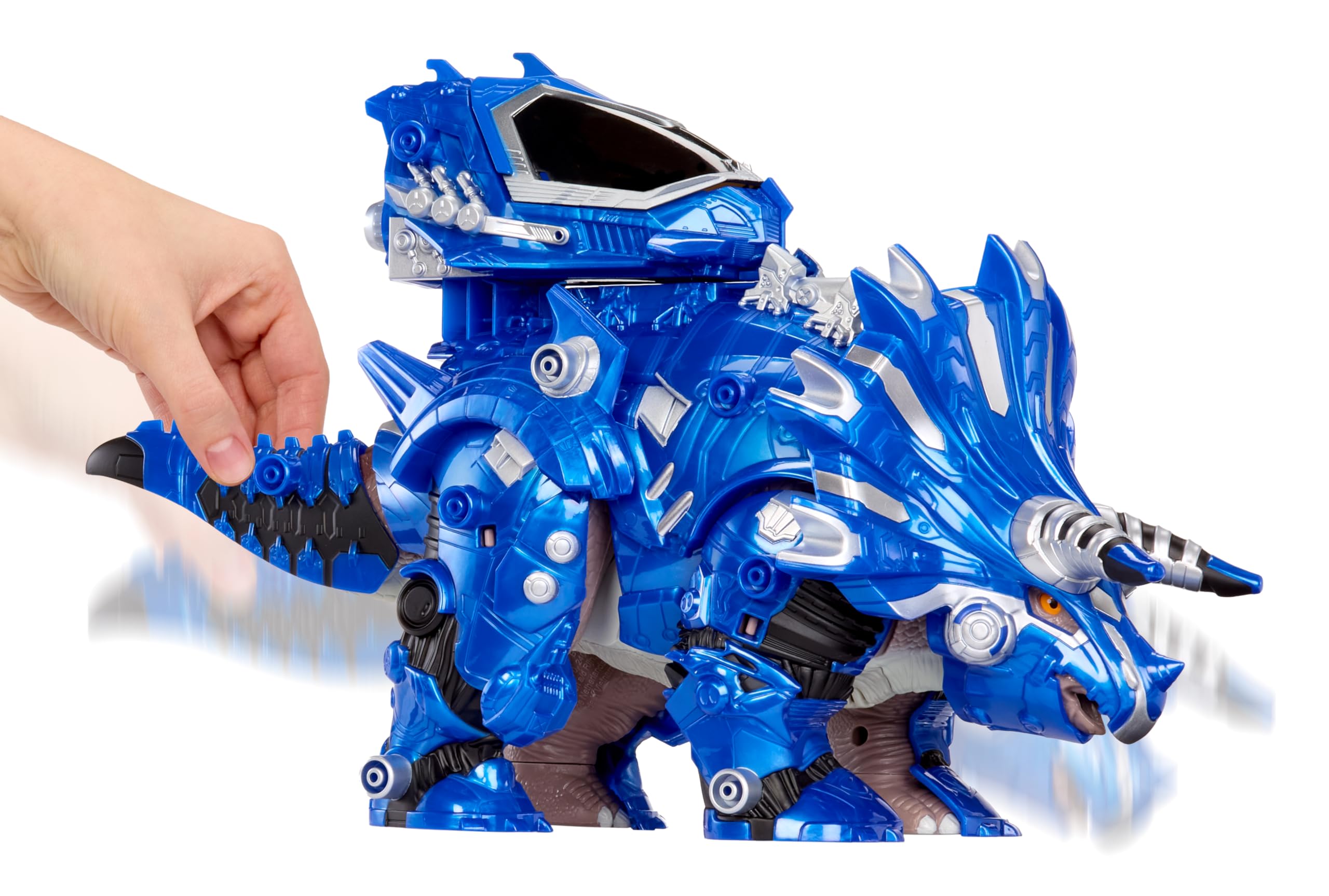 Armor-Up Triceratops dinosauro Cobalt - Action figure, 7 pezzi di armatura rimovibili con azione “morso” attivata dalla coda, adatto a bambini dai 6 anni in su