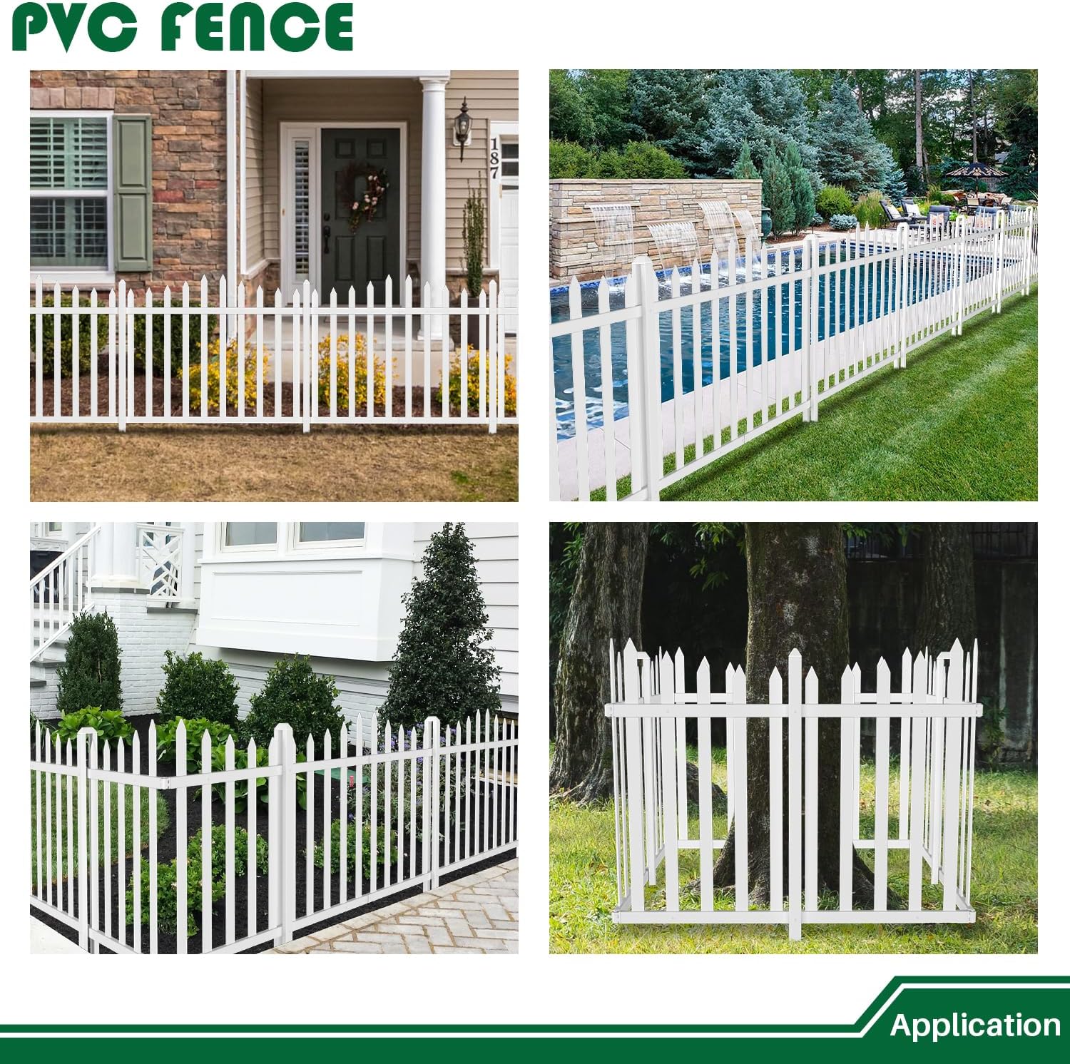 Vinyl Fence 84" W X 36" H White Picket Fence Panels (1Set), Outdoor Adjustable Plastic Fencing for Garden Yard Pets, Suitable for Soft Ground (CurvedTop with 20 Pickets