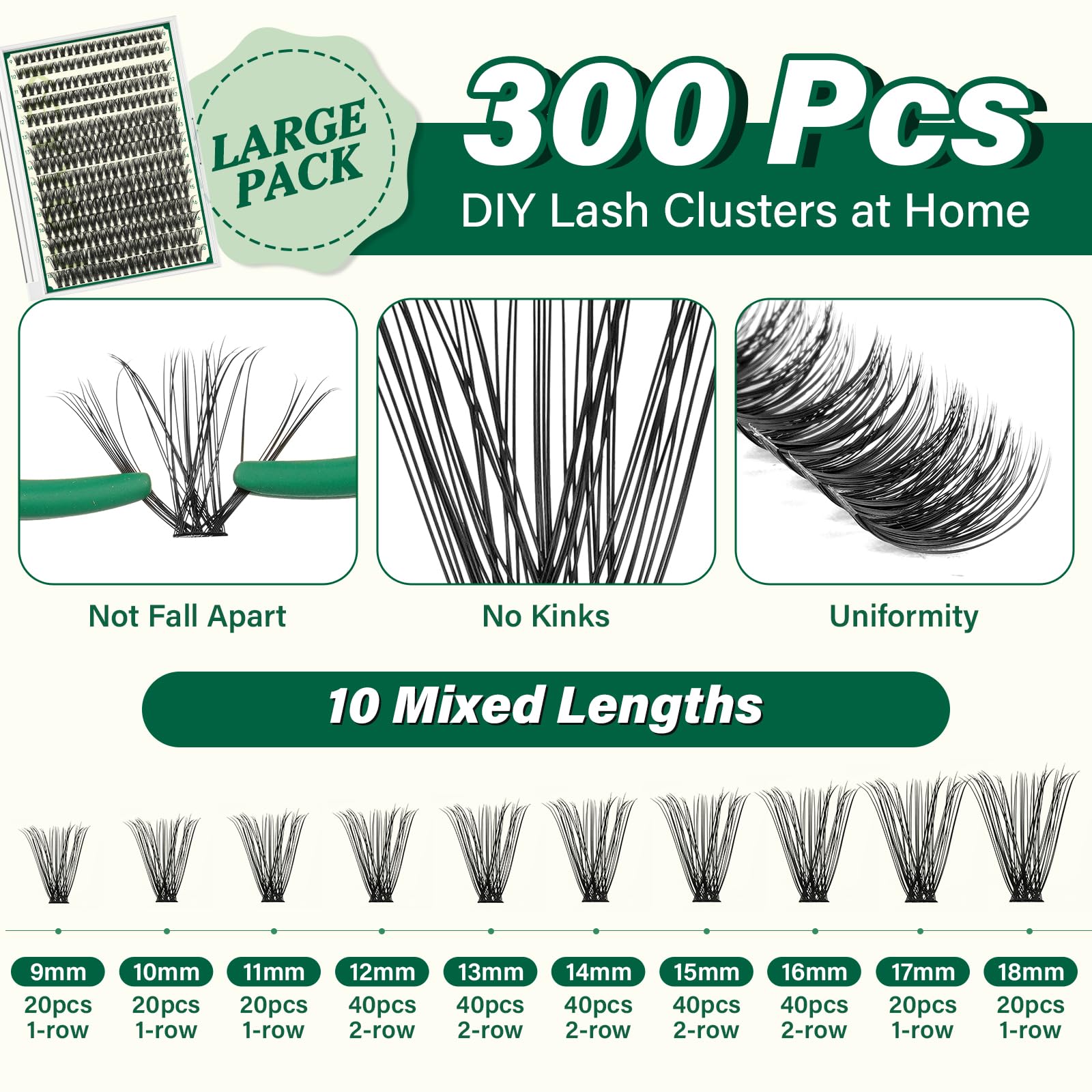 DIY Wimpernverlängerung Kit KEYYOU 300Pcs 50D 0.07D Curl 8-16MIX Wimpern Cluster Kit mit Wimpern Kleber Entferner Applikator einfach zu bedienen für Anfänger (Kit-50D-0.07D,8-16MIX)