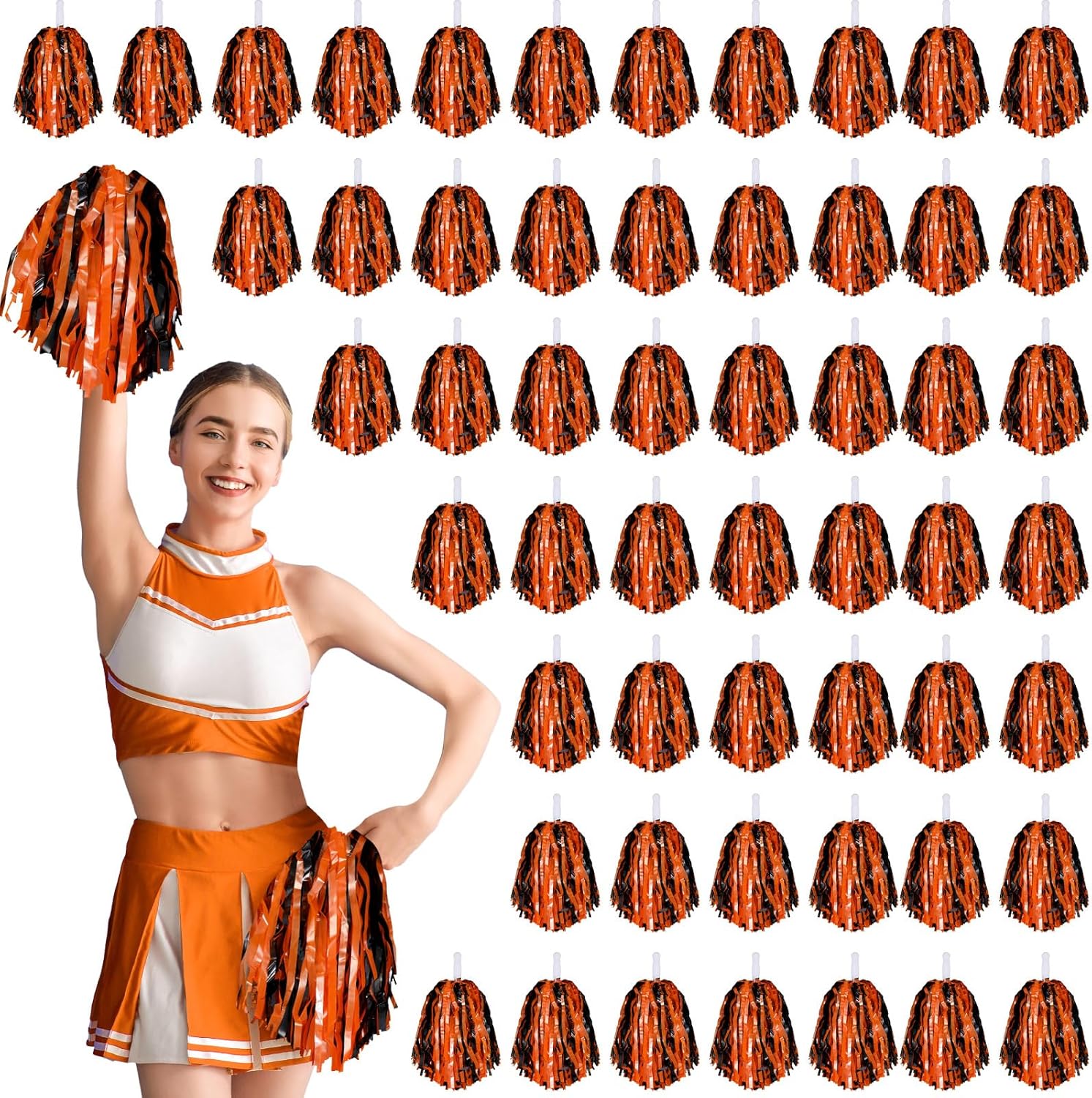 60 Pcs Cheerleading Pom Poms Cheering Pompoms Bulk Cheer Metallic Foil Pom with Baton Handle Plastic Poms Squad for Game Team Spirit Sports Dancing Basketball Club