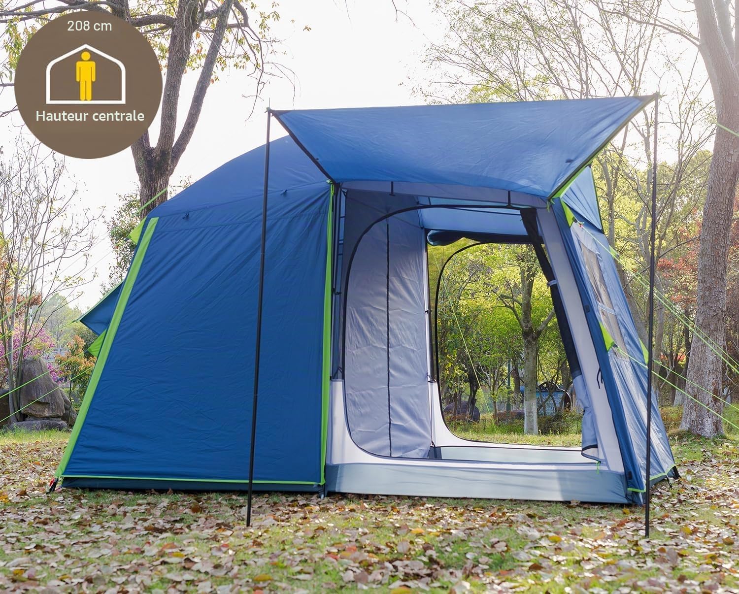 Three Bears Tente pour 6 Personnes, Double Couche imperméable pour Le Camping en Famille, vestibules Avant et arrière comme auvents Pare-Soleil (Bleu)