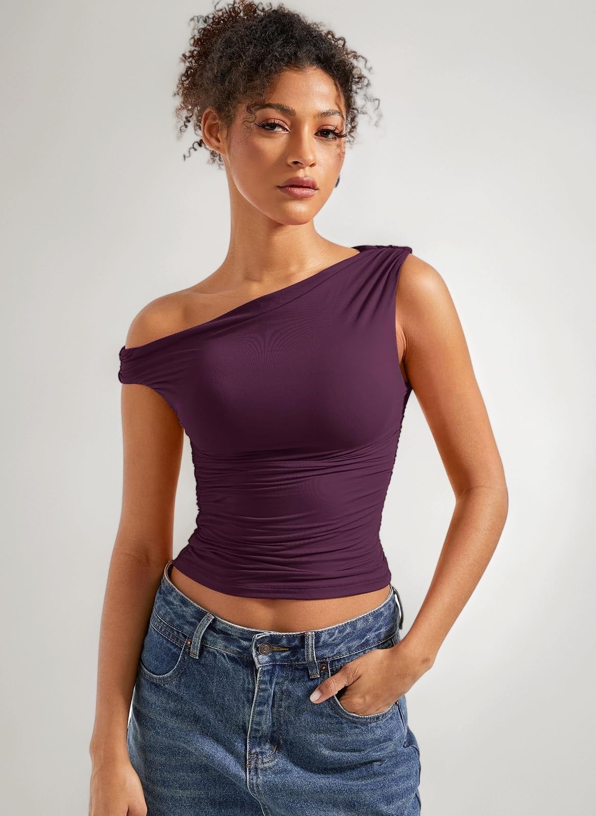 Women Off Shoulder Tops Sleeveless Shirts Y2K Trendy Vest Going Out Crop Tank Top