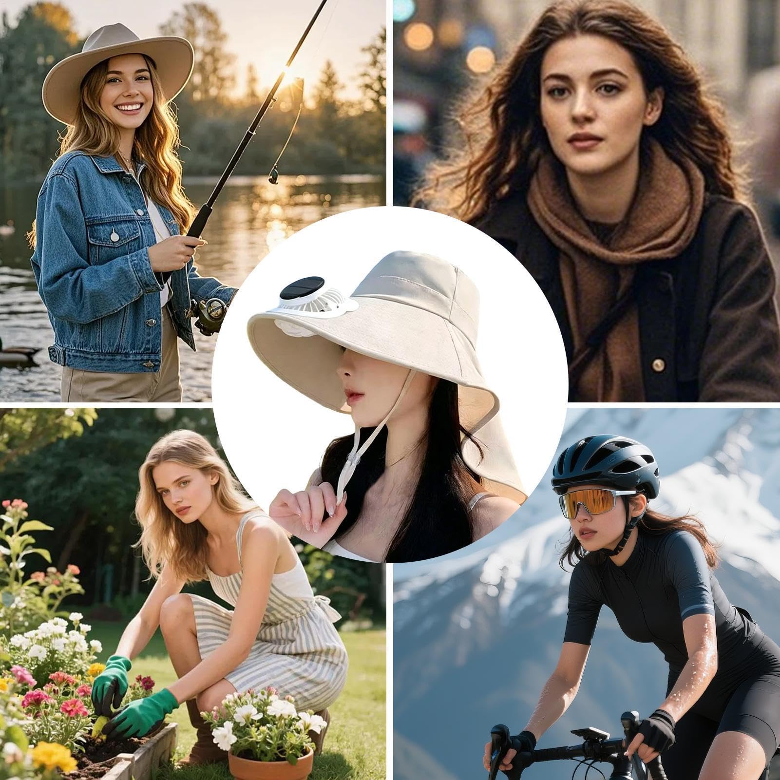 Chapeau à Ventilateurs solaires | Large Bord Rabat Cou Protection UV Respirant,Casquette Solaire Rafraîchissante Anti-UV,pour Femmes, Camping, Randonnée, Alpinisme, Pêche, Plein Air, Cyclisme