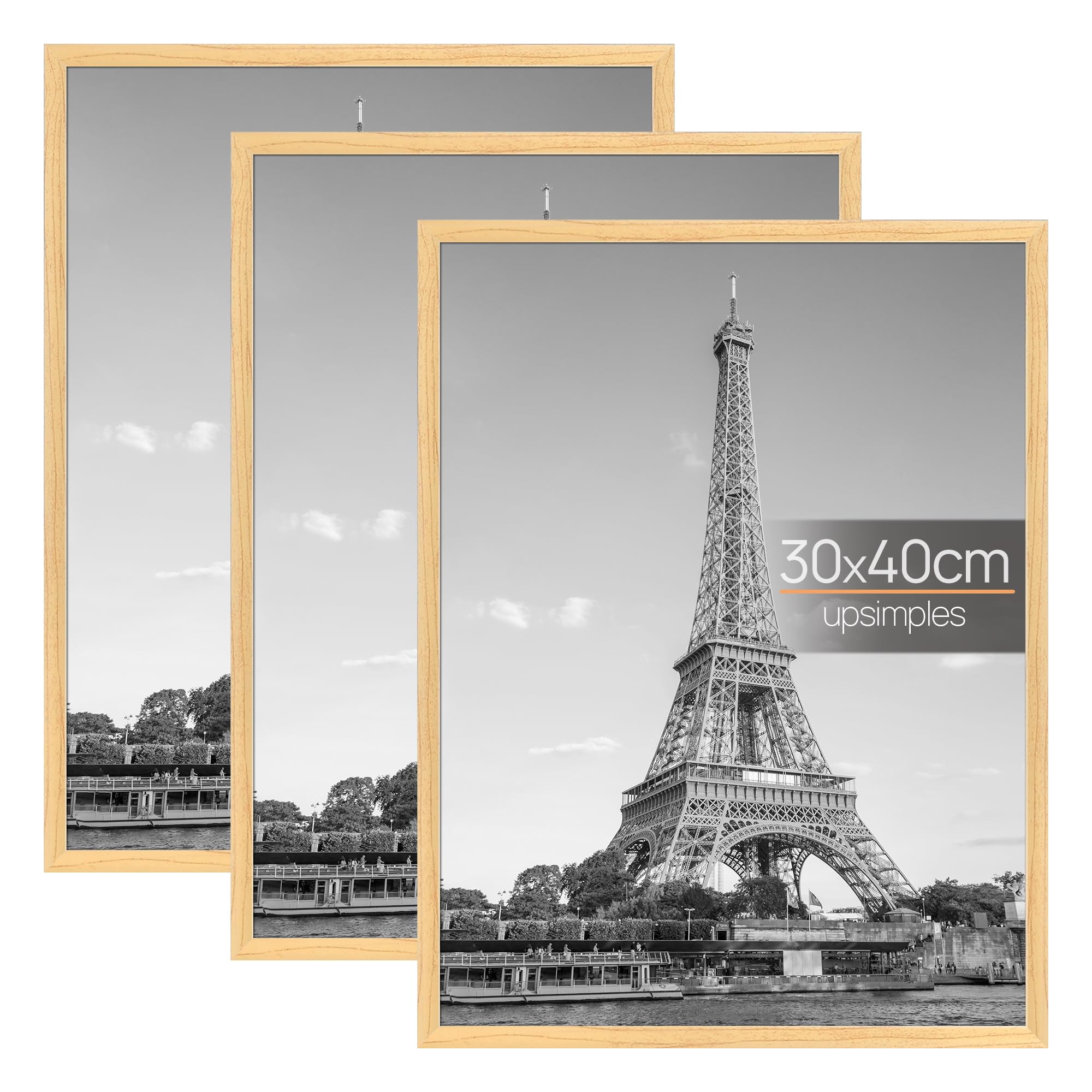 upsimples 3 Pack Bilderrahmen 30x40, 30x40 Bilderrahmen Natur für Fotogalerie, Einschubstreifen, Horizontale oder Vertikale Wandmontage