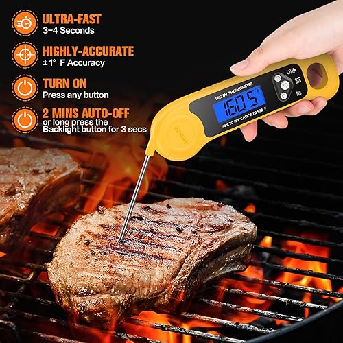 Miniatura 2 de Termómetro digital para carne, termómetro de lectura instantánea para alimentos, impermeable, con luz de fondo para cocinar, freír, barbacoa,