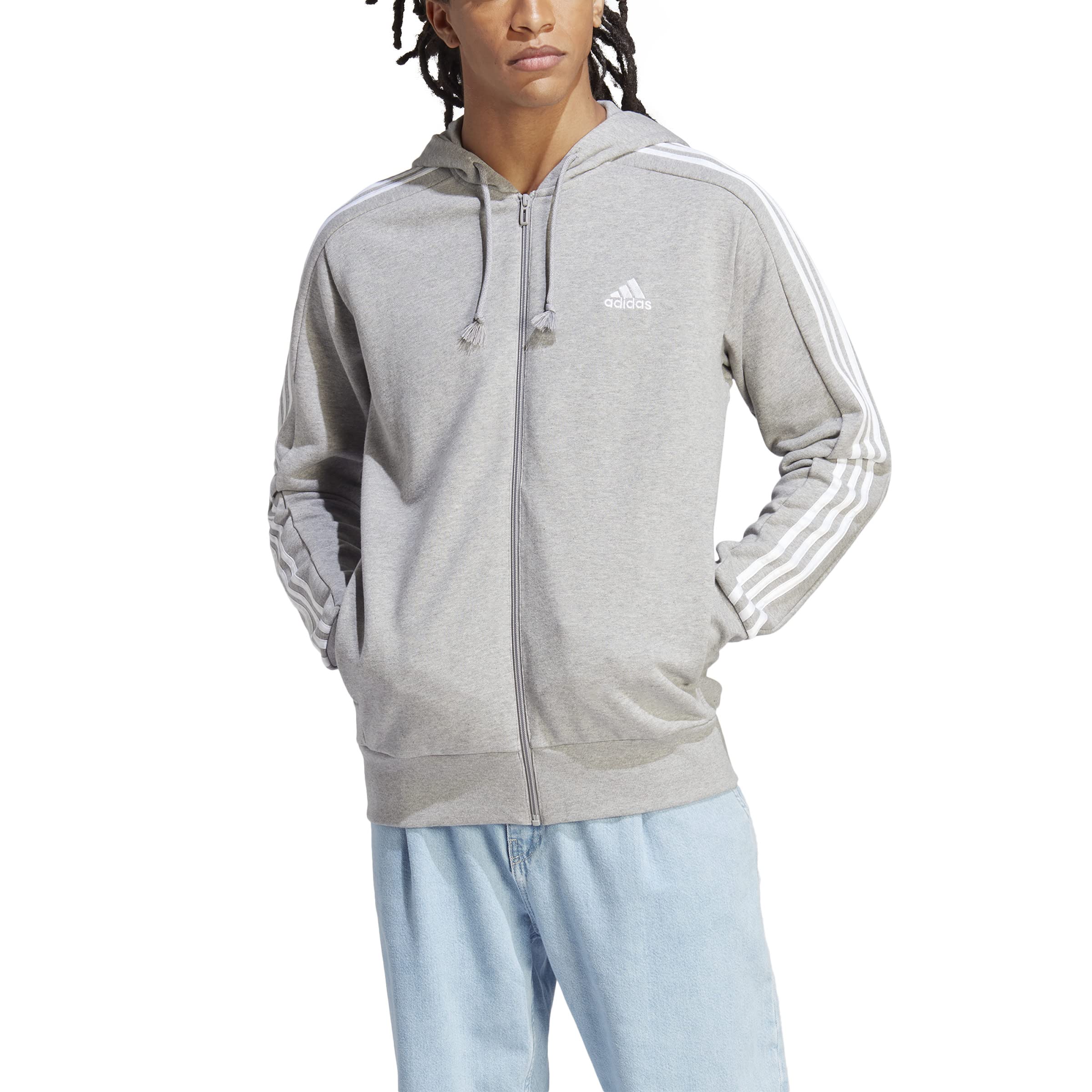 Adidas Essentials French Terry 3-Stripes Full-Zip Hoodie Sudadera con Capucha Hombre (Pack de 1)