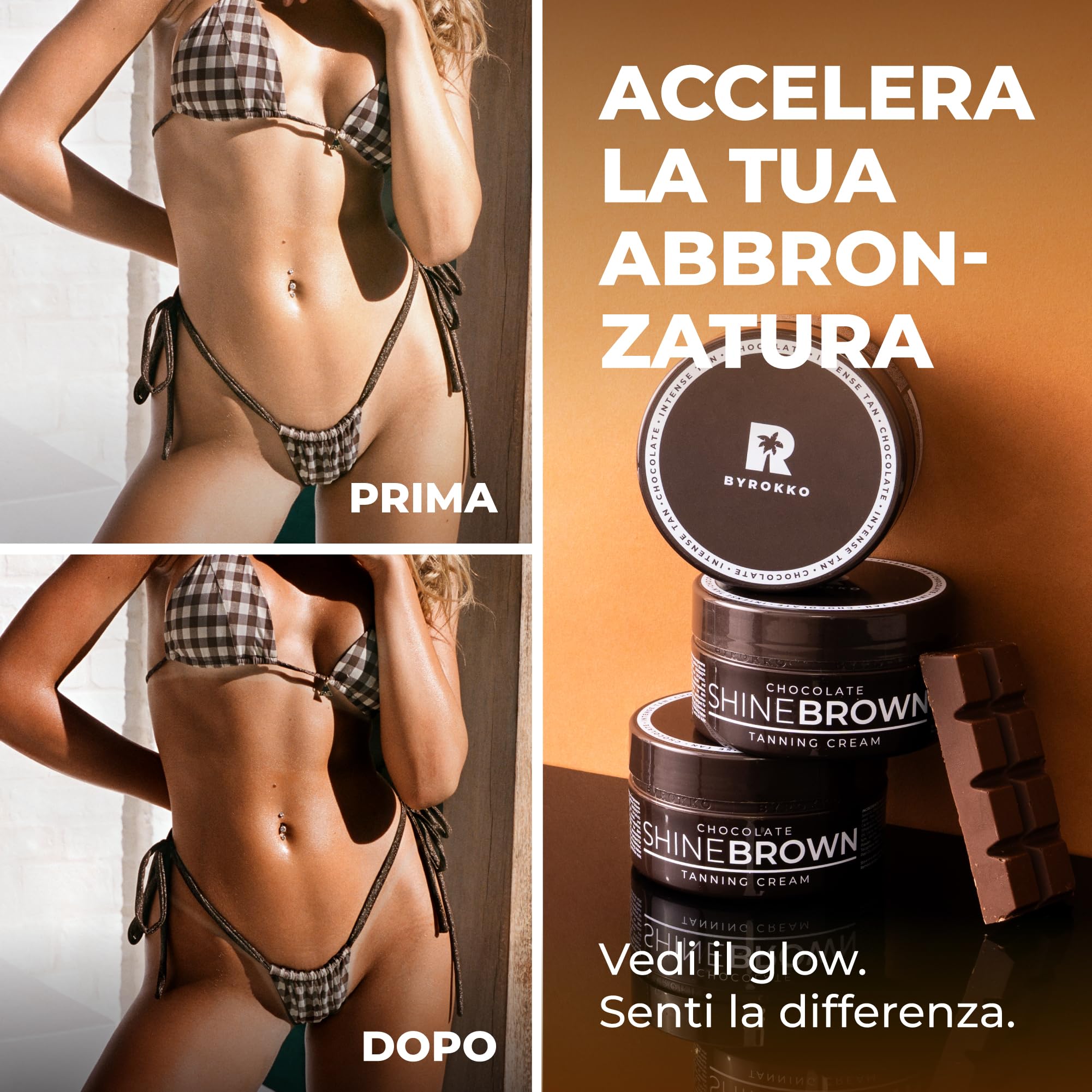 BYROKKO Shine Brown Crema Acceleratore Abbronzante Al Cioccolato (200 ml), Rapida Super XXL Per Un'abbronzatura Intensa, Efficace Sotto Lettini E Sole All'aperto
