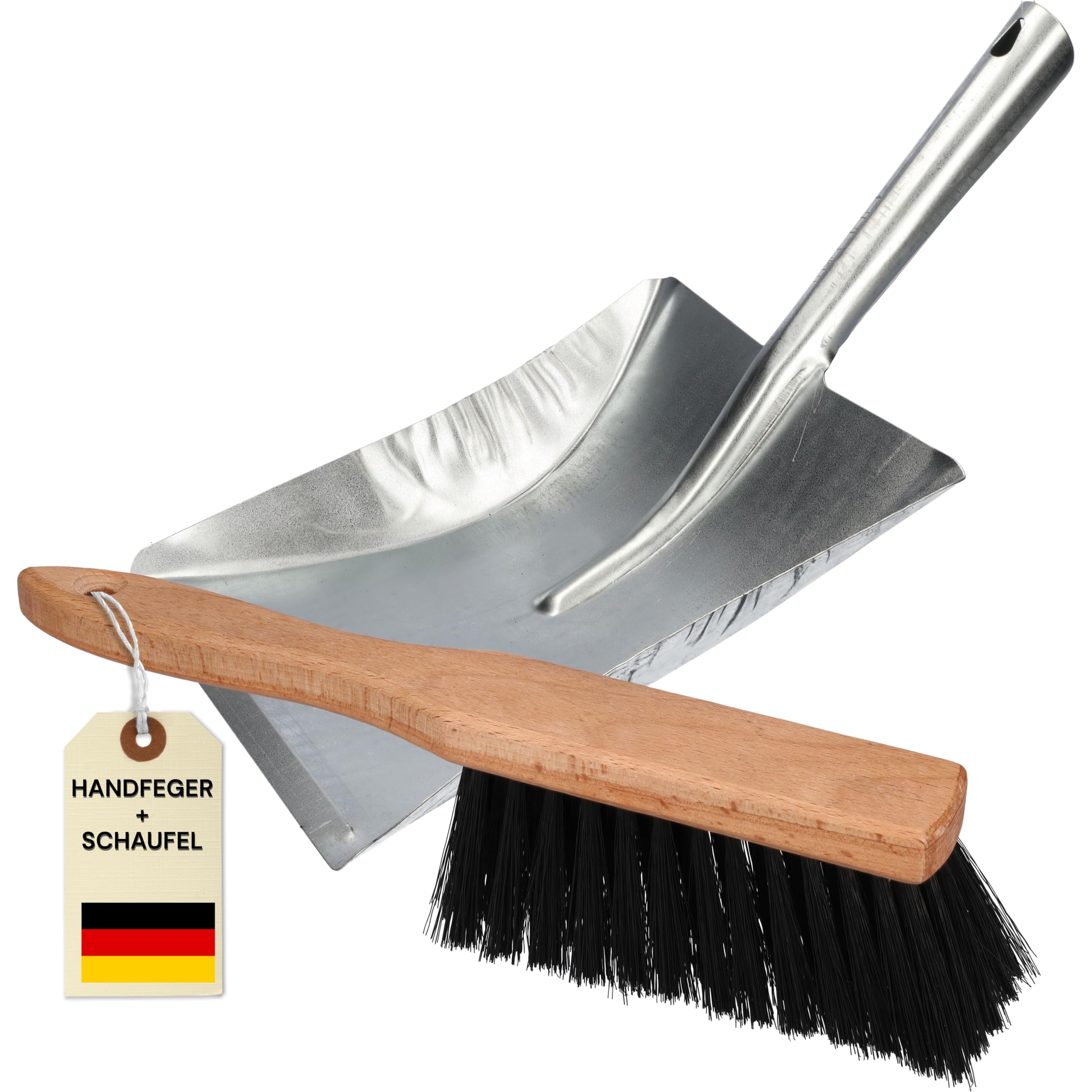 ToolSpace Juego de 2 Piezas Recogedor y Cepillo de Mano Cerdas Sintéticas Madera de Haya Acero Inoxidable