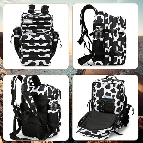 Miniatura 3 de Mochila táctica de 25 litros impermeable militar para hombres y mujeres, paquete de asalto, mochila de viaje con velcro pequeño, Estampado de vaca,