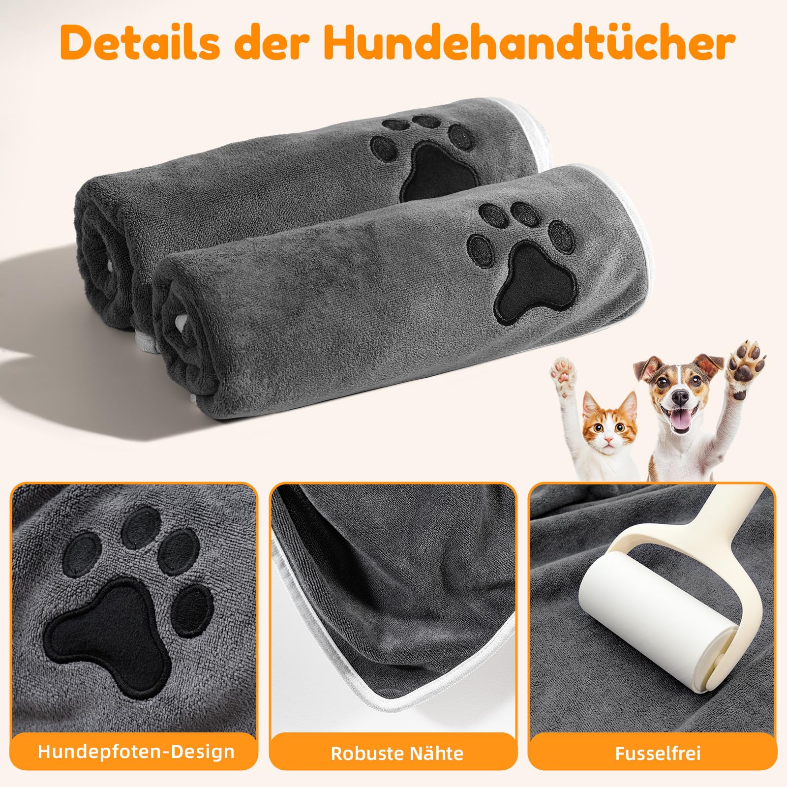 2er Set Hunde Handtuch extra saugfähig, Hundehandtücher aus Mikrofaser, Weich, Langlebig und Schnell Trocknend - Ideal für Kleine, Mittelgroße & Große Hunde