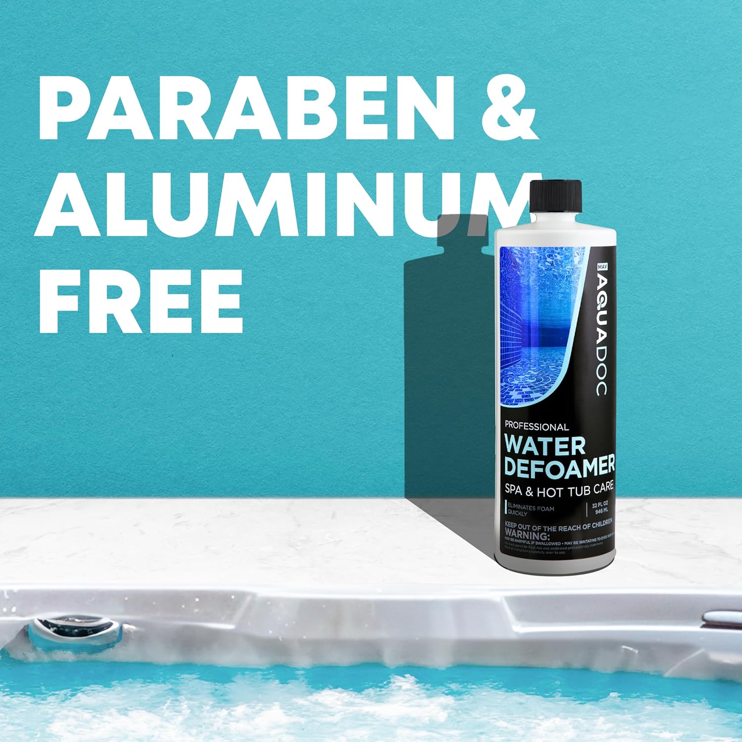 Hot Tub Defoamer - Spa Defoamer for Hot Tub Owners 32oz, Spa Anti Foam to Keep Foam Down, Hot Tub Chemicals Made in USA - AquaDoc
