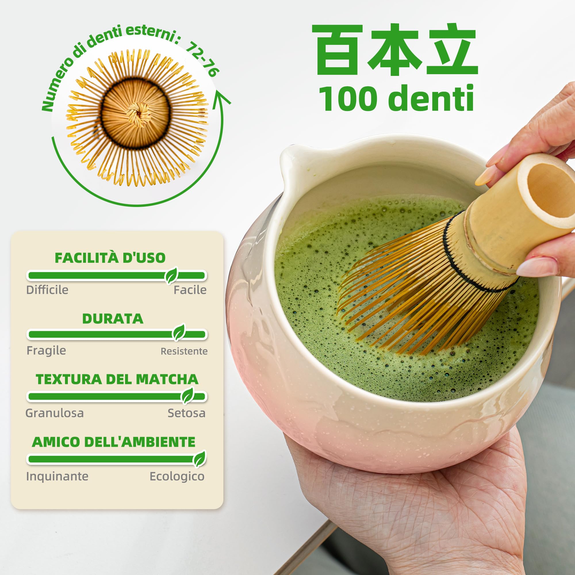 TEANAGOO MATCHA KIT, Matcha Set rosa, Matcha Cerimoniale, set per preparare il latte al tè matcha, set con frusta e ciotola con cucchiaio e setaccio, ciotola in ceramica con design Fuji,
