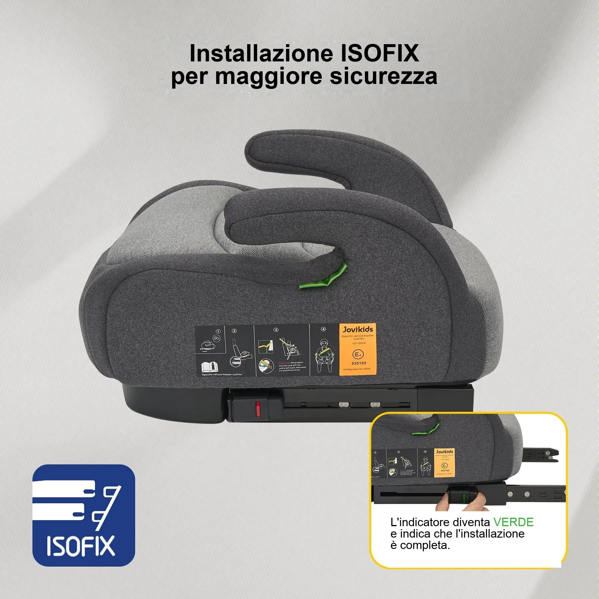 Jovikids Alzador Coche Niño ISOFIX, ECE R129, Silla Coche Grupo 2 3, Asiento Elevador coche para Bebé de 125-150cm (de 6 a 12 años), Espuma Adicional (Negro)