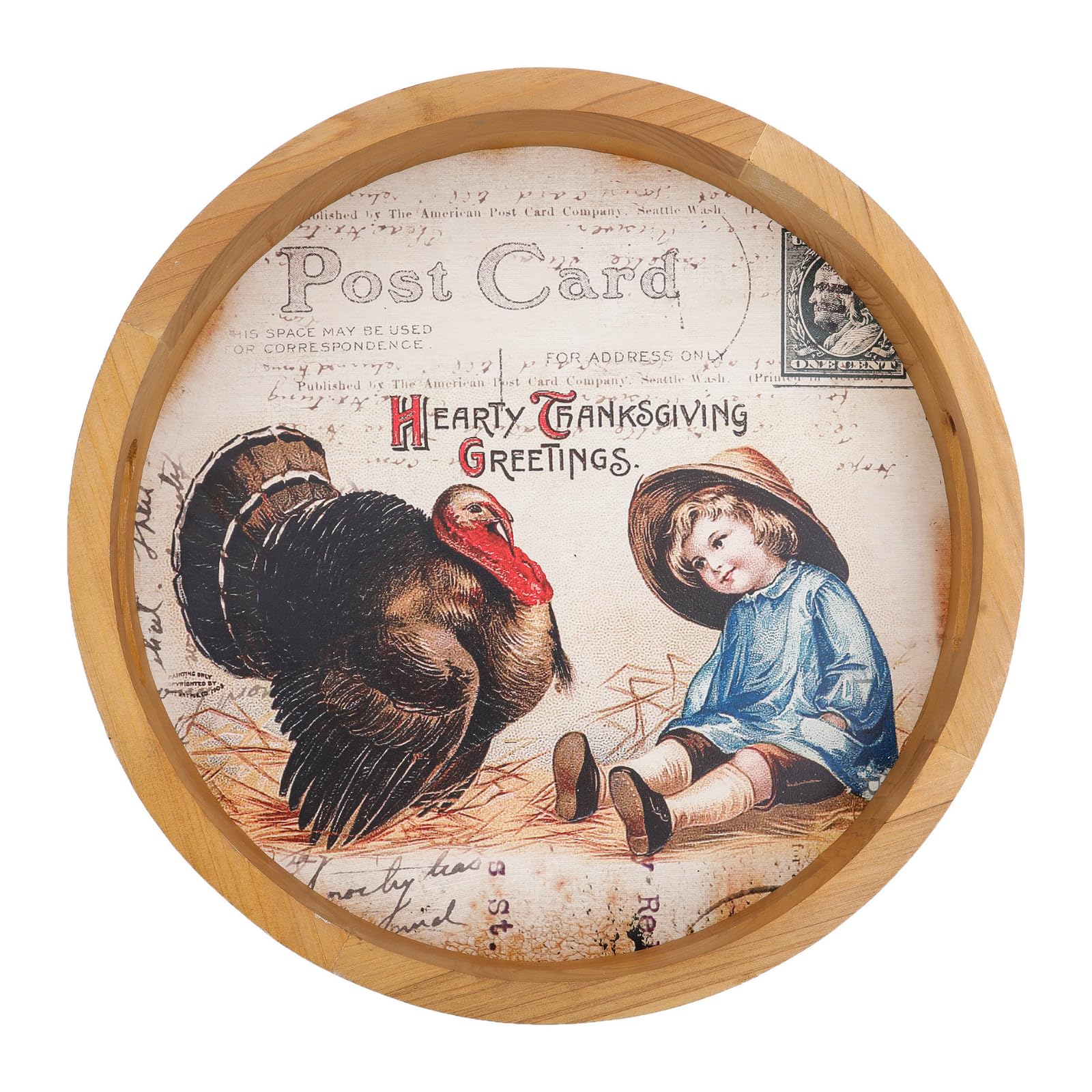 FESTWIND Fall Decorative Tray for Home Decor,Autumn Coffee Table Tray Decor for Living Room,Wooden Tray with Handles for Decor,Turkey Thanksgiving Decorations for Home Indoor