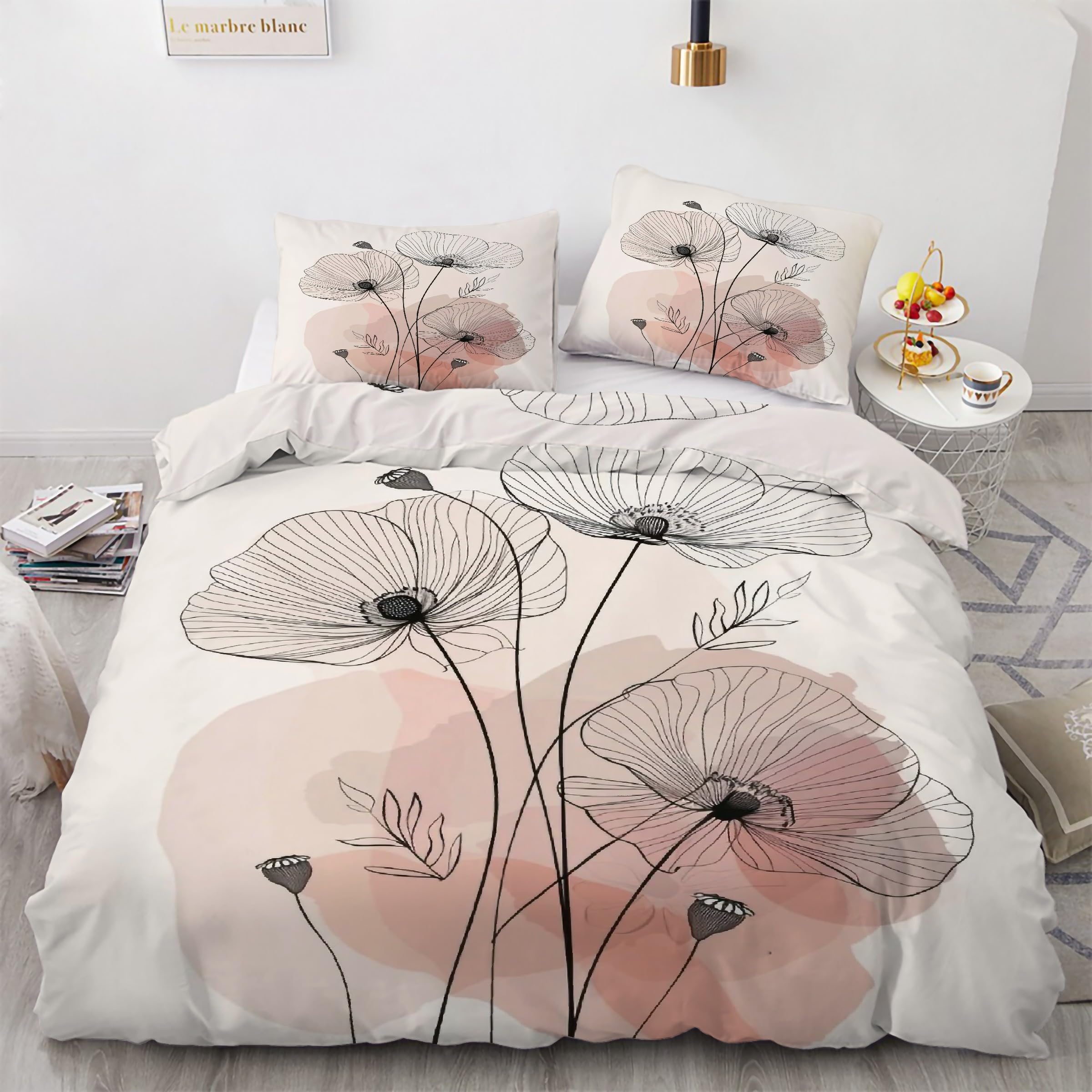 Housse de couette 240 x 260 fleurs zippée en microfibre ultra douce