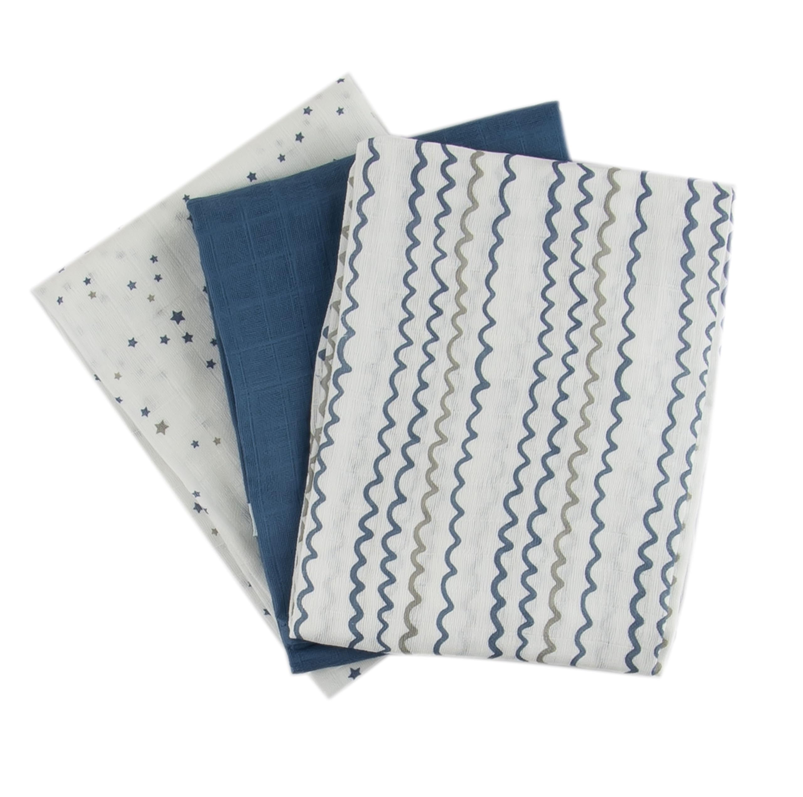 Popolini 3x Mullwindeln Starry Sea 70 x 70 cm, saugstark, waschbar
