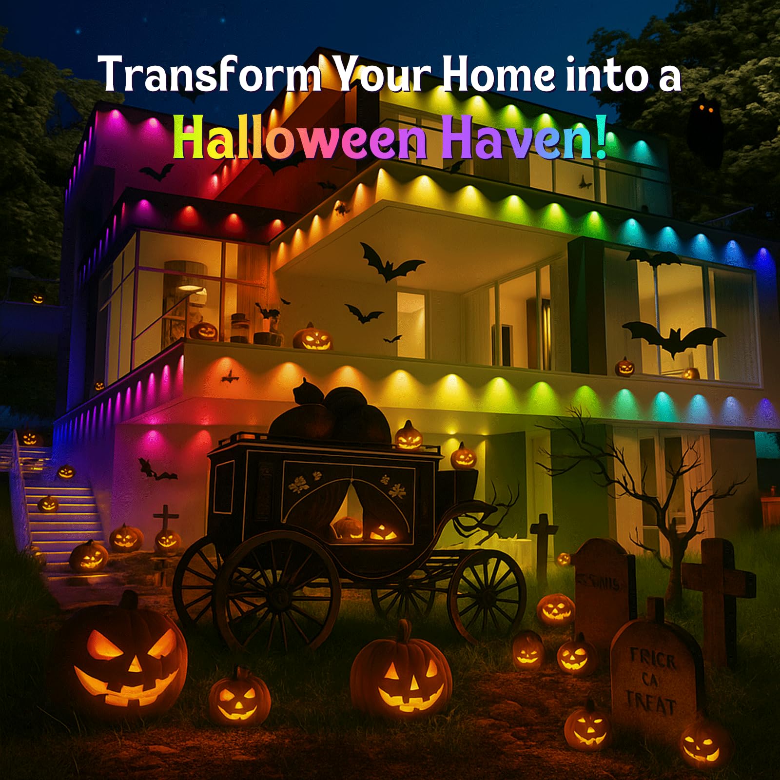 Condition photo showing New/Like New for HUTAKUZE Permanent Outdoor Lights, 100ft RGB Outdoor Christmas Lights with 60 LED Light, IP67 Waterproof LED Eaves Light, DIY Scene Modes for Halloween Decor, Smart APP & Remote Control