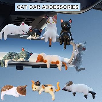 10Pcs Adorable Mini Cute Cat Car Figurines Decorations Set - Dashboard & Rear View Mirror Accessories Gift