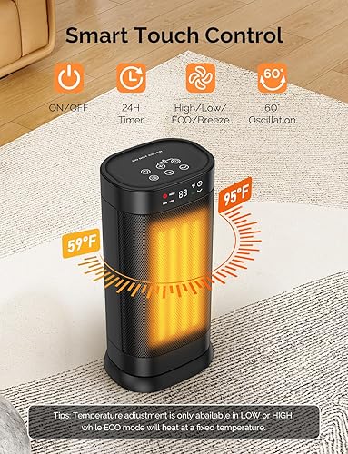 Miniatura 3 de Faryuan Calentadores de espacio para uso en interiores, calentador de cerámica PTC eléctrico oscilante de calentamiento rápido de 1500 W con