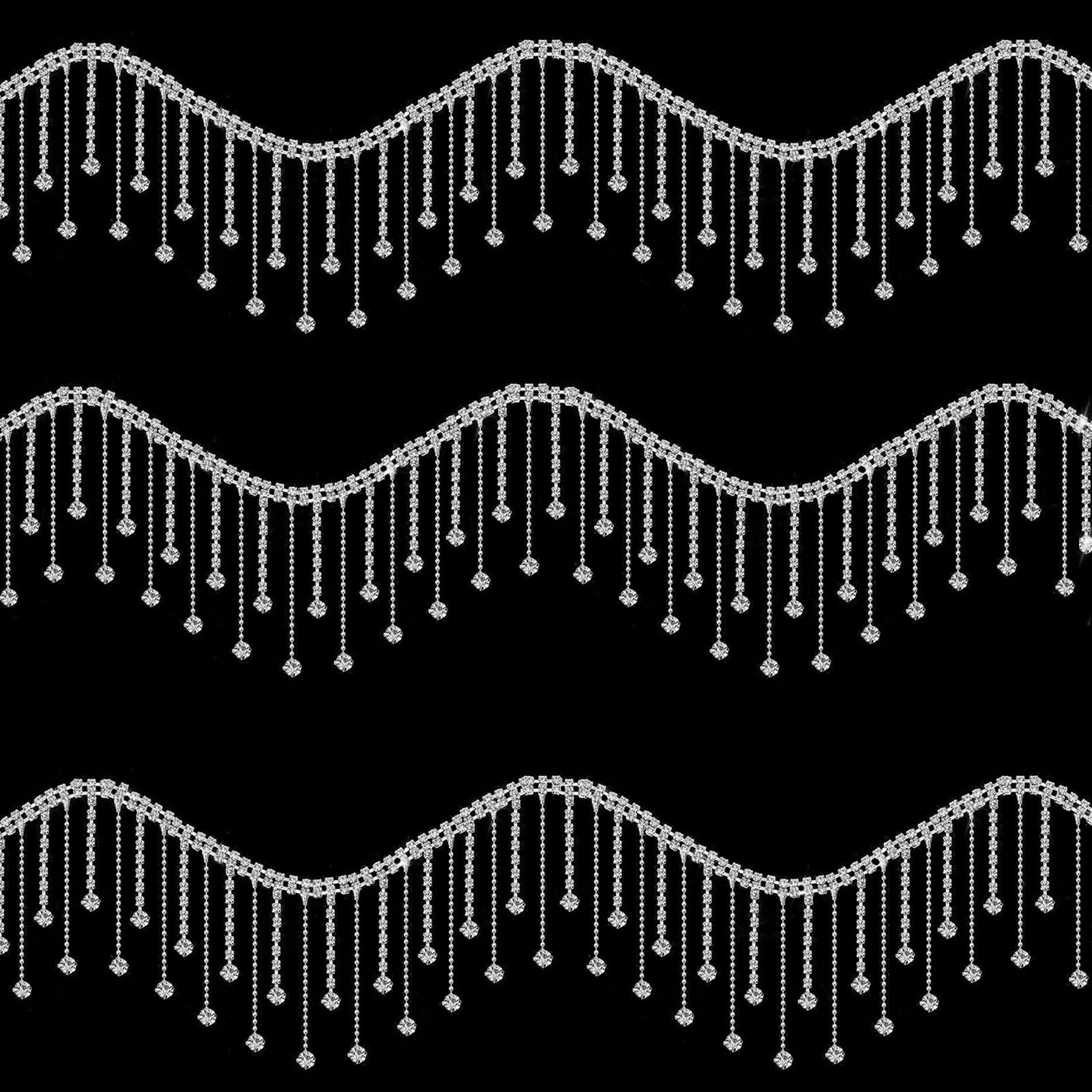 3 Yards Rhinestone Fringe Trim, BetterJonny Silver Irregular Diamond Crystal Ribbon Tassel Chain Fringe Belt Fringe Trim Chain for DIY Jewelry Sewing Craft Clothing Wedding Decoration
