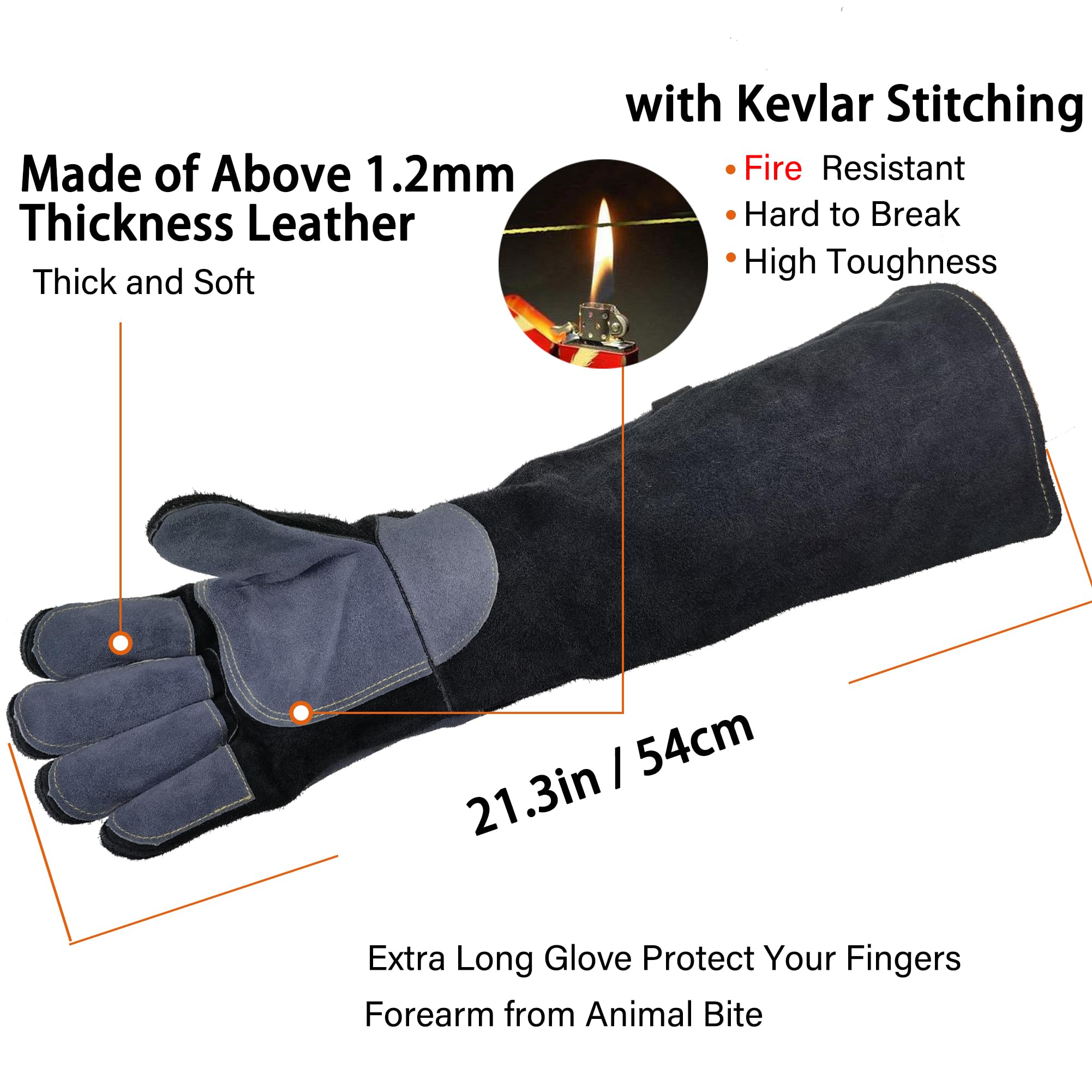 WZQH 54 CM/21,3 Pollici, Guanti per il Trattamento di Animali in Pelle, per Prendere Gatto, Addestramento Cane. Guanto Anti Morso per Gatti, Cani, Uccelli, Aquile, Serpenti. Antigraffio M