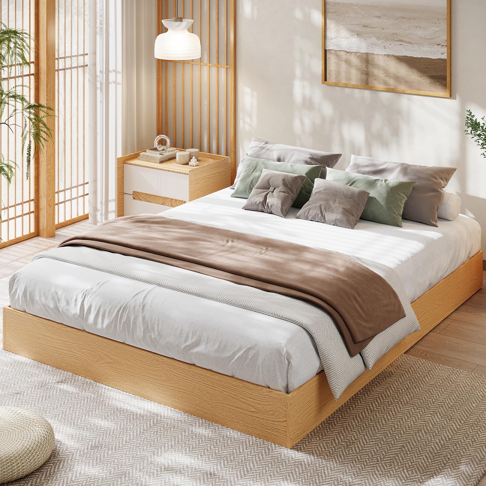 Garvee Wood Platform Bed Frame, King Size Low Profile Bed Frame Without Headboard, Wood Slat Support, No Box Spring Needed, Easy Assembly