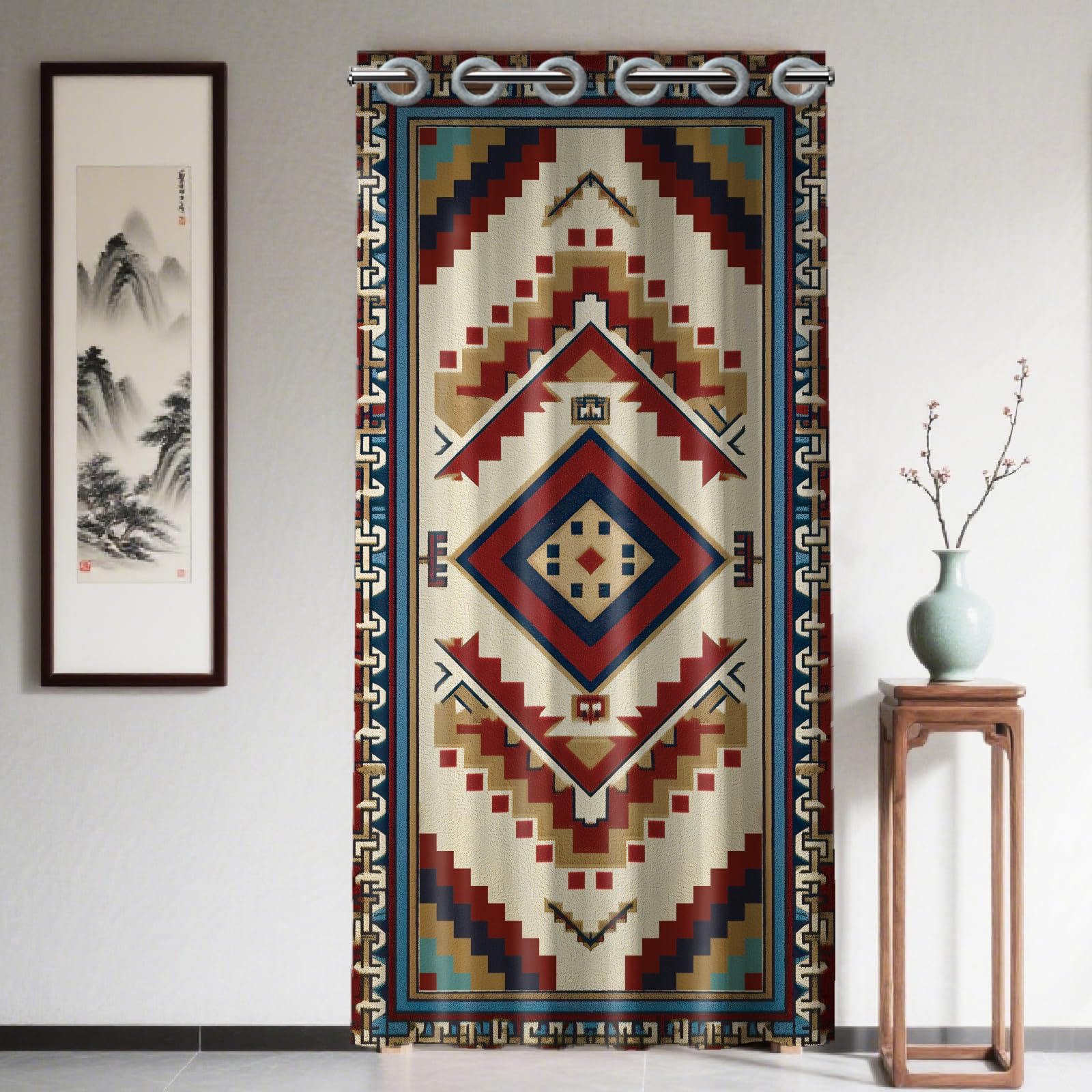 CONCHLERY Bohemian Geometric Patterns Door Curtain Doorway Curtain Aztec Style Folding Room Divider Curtains for Home Restaurant Door Decor, 78x39 Inch