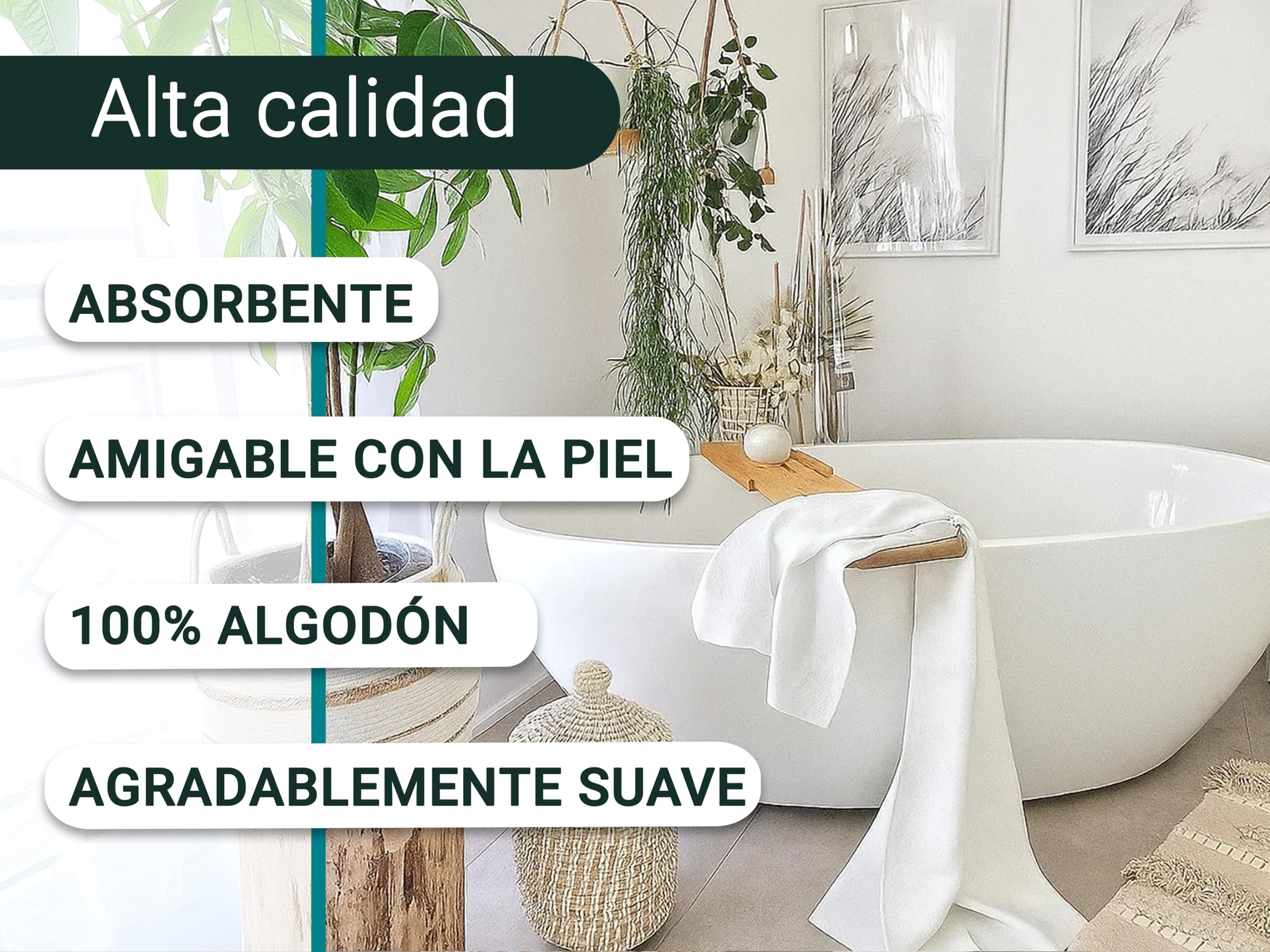 ZOLLNER Juego de 5 Toallas de Ducha de 70 x 140 cm - Algodón - Tejido de Rizo Color Blanco - Calidad hotelera - Certificado Oeko Tex®