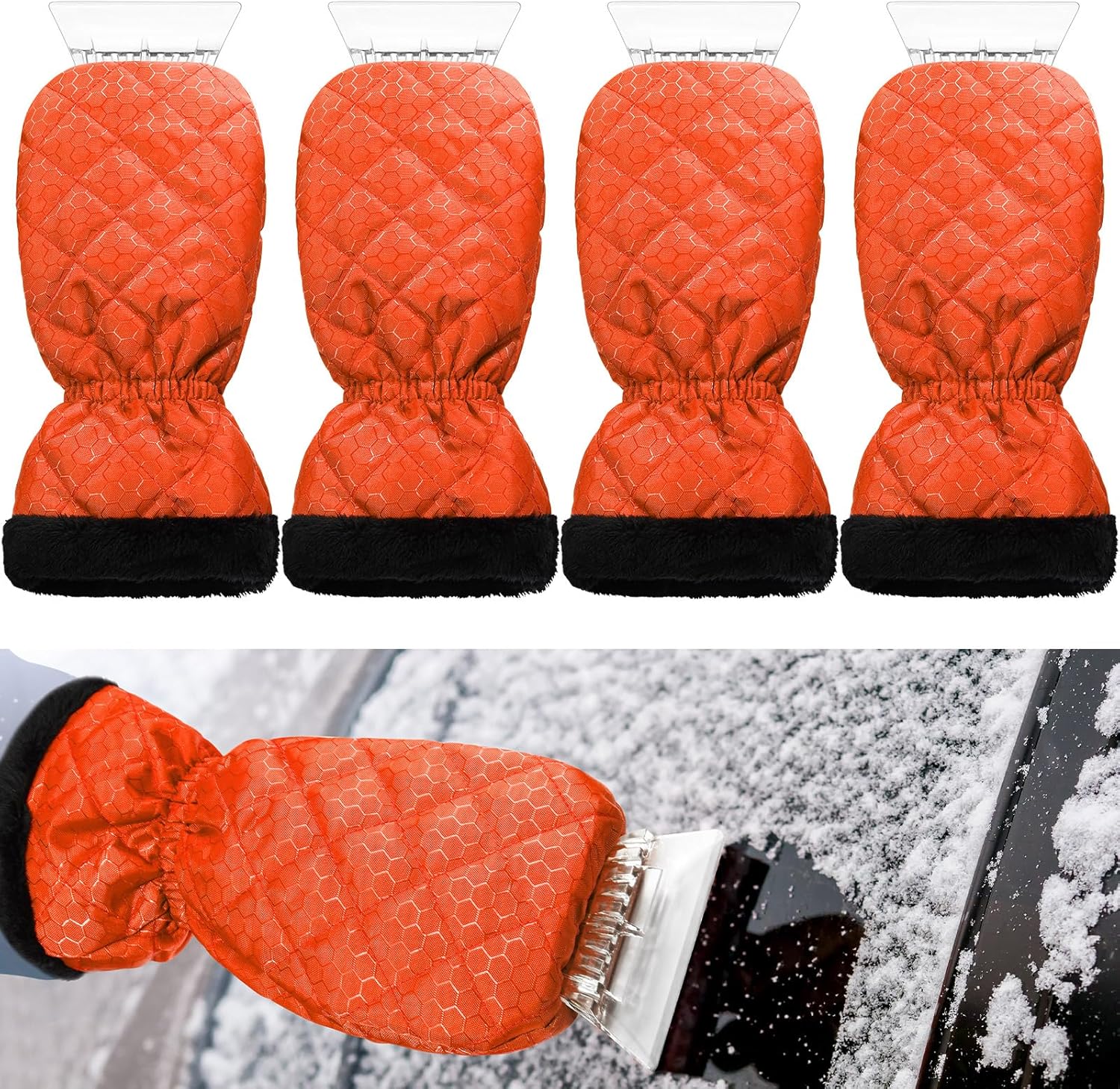 Cutecrop 4 Pcs Ice Scraper Mitt with Glove for Car
