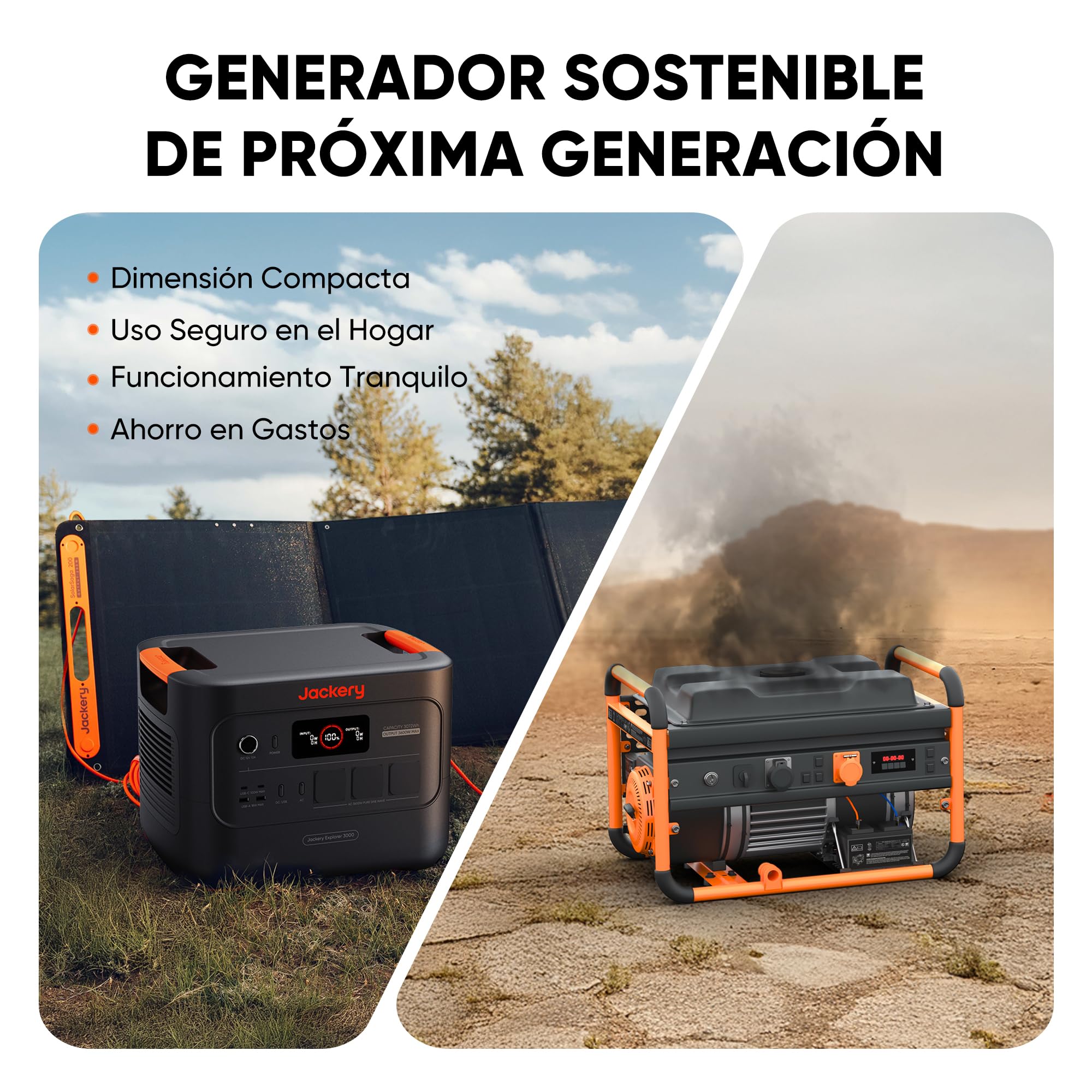 Jackery Explorer 3000 v2 Estación de Energía Portátil con 200W Panel Solar | 3072Wh/3600W LiFePo4 Batería, 1,8H Carga Rápida, 2 PD 100W, Generador Solar para Apagón, Acampada, RV, Hogar