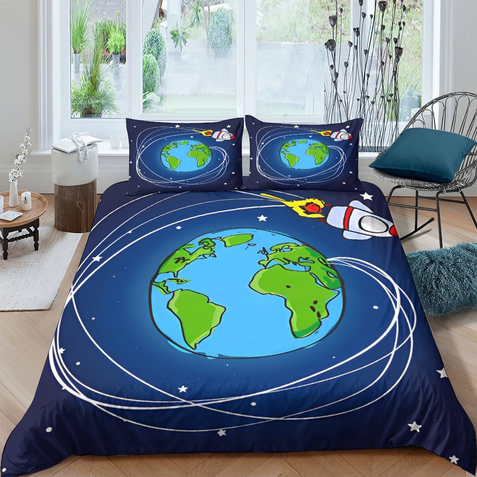 Parure de lit espace 220x240cm pour passionnés d'astronomie et fusées