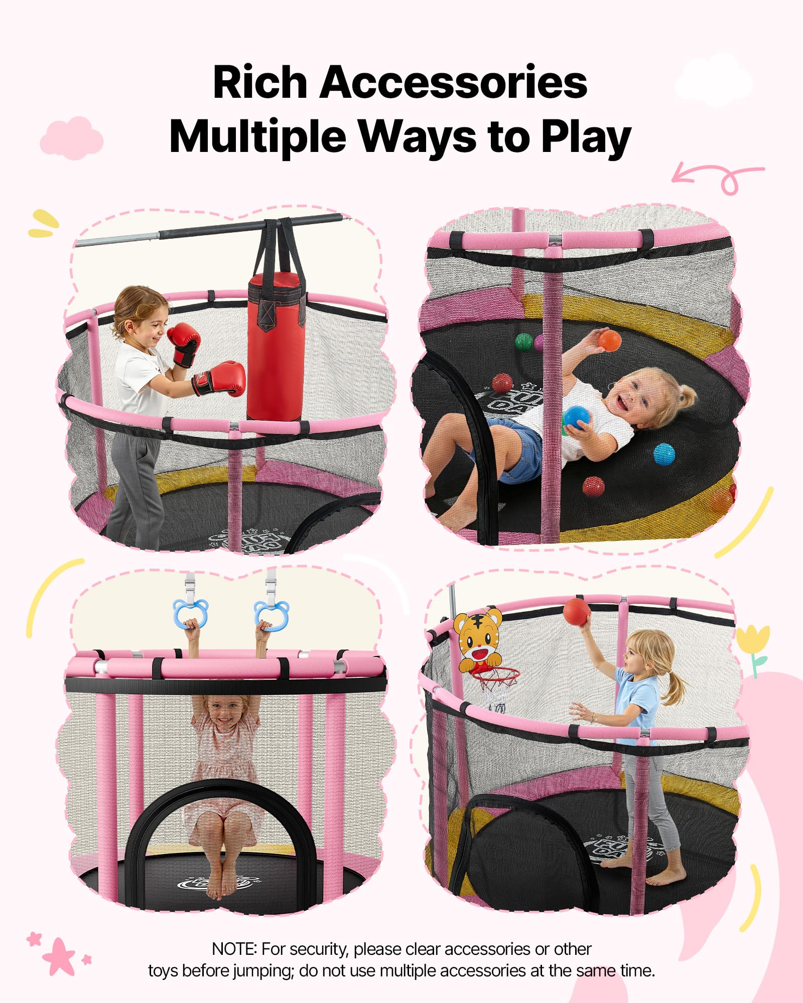 VEVOR Trampolino Elastico per Bambini Rete Protezione 150 cm Carico 60 kg, Trampolino Giocattolo Esercizio per Bambini da Interno Esterno Barra Regolabile Tappeto Integrato, Manubrio a 3 Livelli