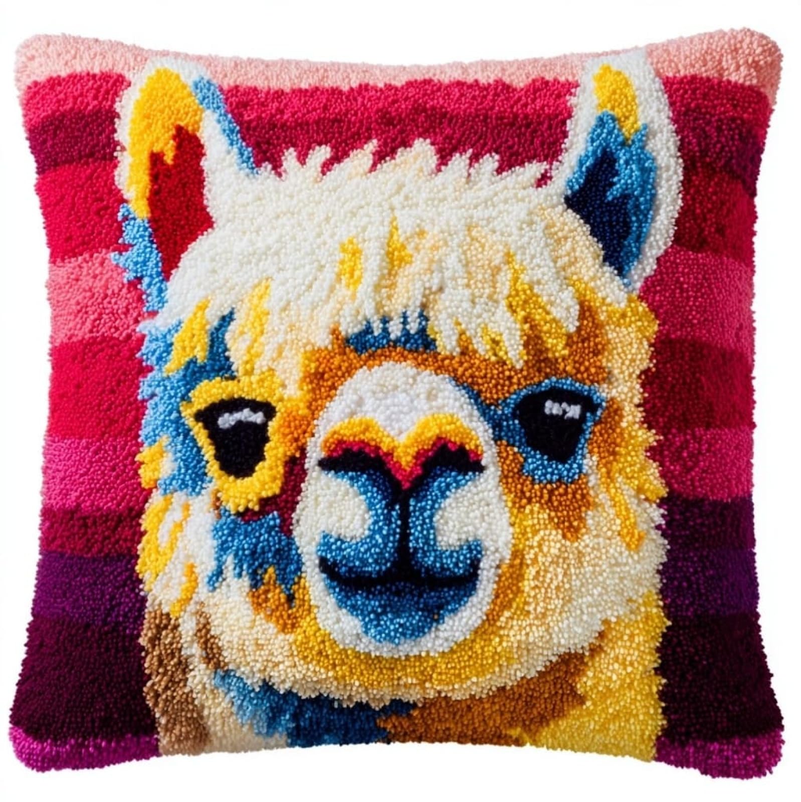 WallustrioaW Latch Hook Pillow Kit 43x43cm,Colorful Animal Alpaca
