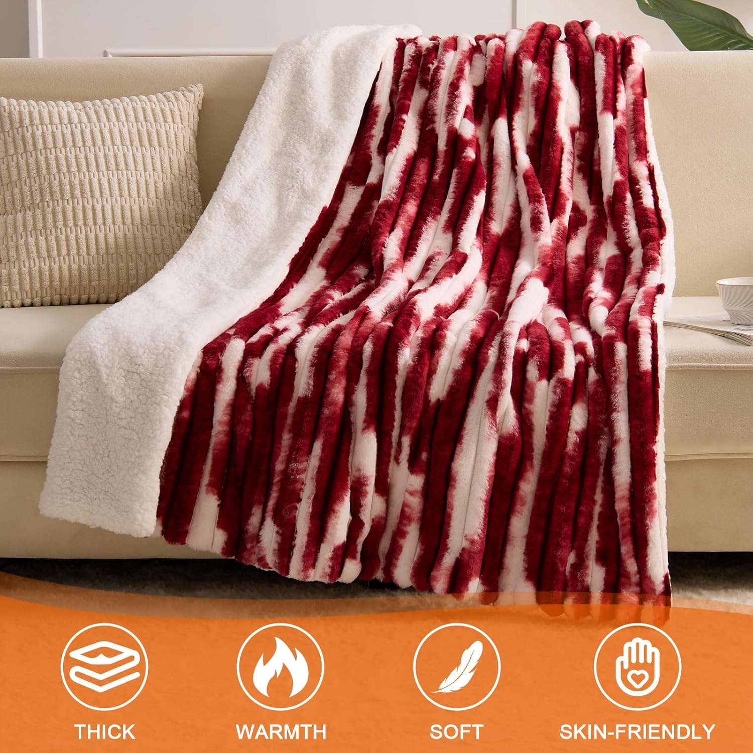 Heated Blanket Queen - 84"x90" Dual Control Bed Electric Blankets with 6 Heating Levels & 10 Hours Auto Off, Soft Ribbed Faux Fur Sherpa, Over-Heated Protection ETL, Red - Image 2