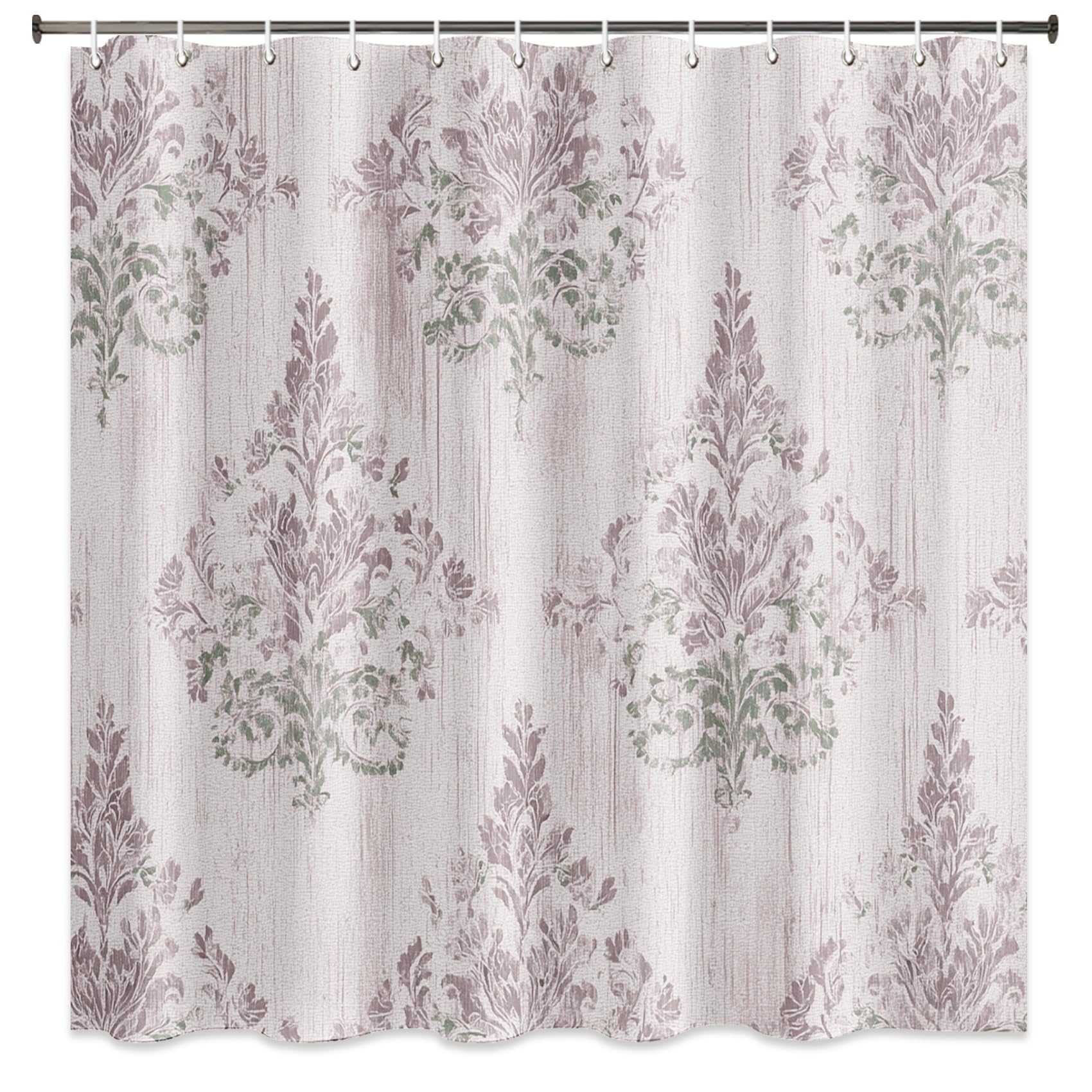 Rideau de Douche Motif Floral Damassé Lavande, Rideau de Baignoire Style Champêtre Français, Tissu Polyester Hydrofuge Lavable Décoration de Salle de Bain avec Crochets, Shower Curtain 200 x 240 cm