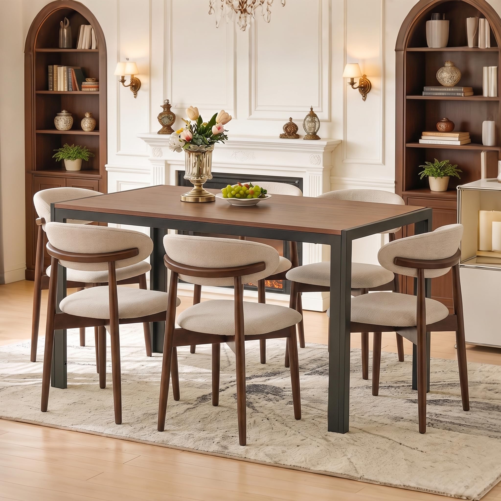 NORDICANA Esstisch, Schreibtisch, 120x70x75 cm Tisch, Küchentisch mit Eichenholz-Masereffekt, für 4 Personen, Landhausstil, mit Stahlbeinen, Tischplatte aus MDF, für Esszimmer, Homeoffice, Küche