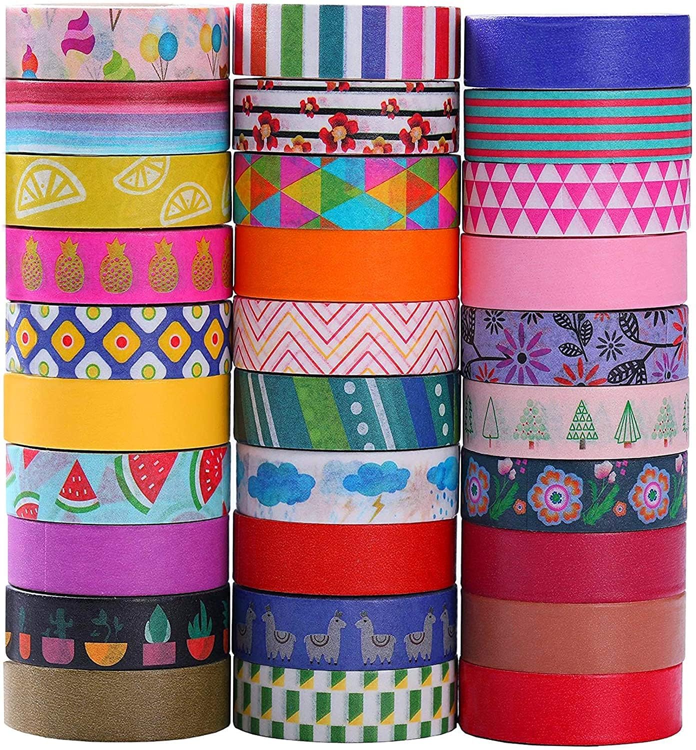 Washi Tape Set - 30 Colored Rolls, Decorative Tape for Journaling, Crafts, Scrapbooking & Bullet Journals