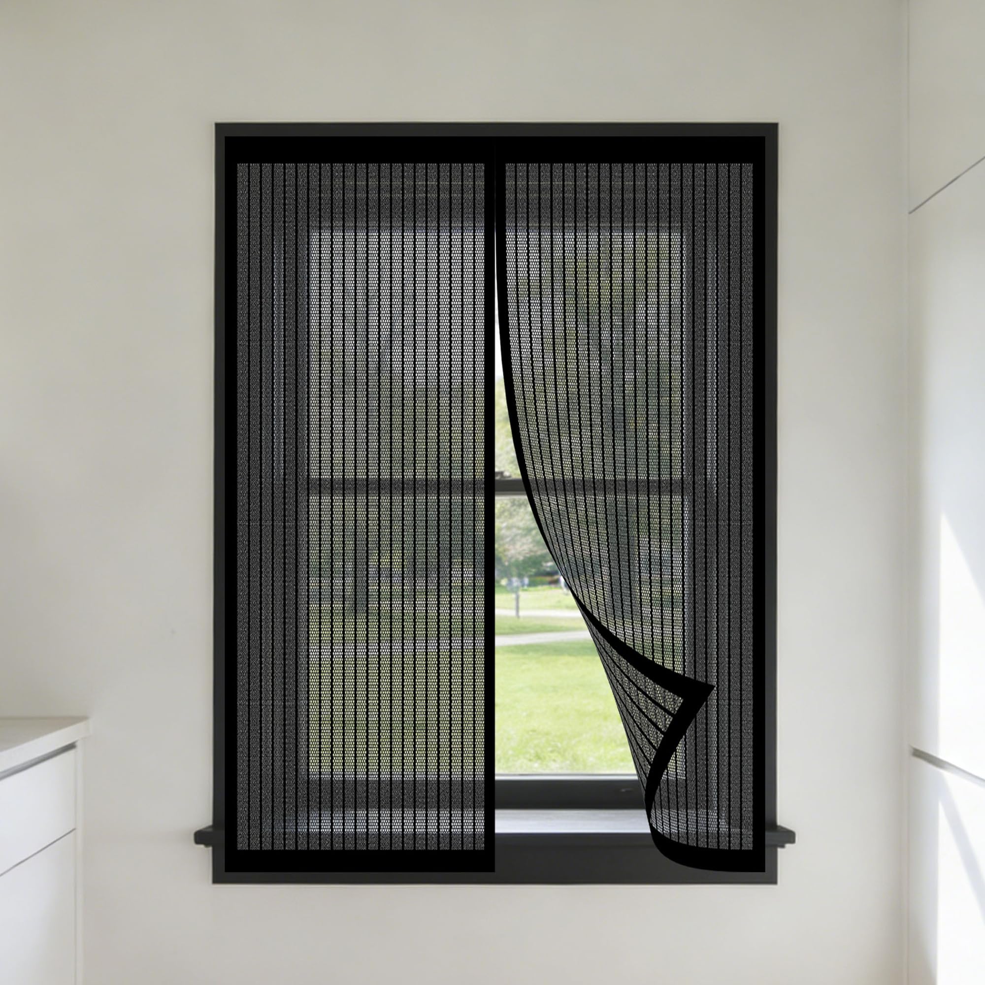 Magnetic Net Window 130 x 165 cm Selfadhesive Tape Window Screen Mesh for Bug Easy Installation for Living Room Bedroom Offfice, Black