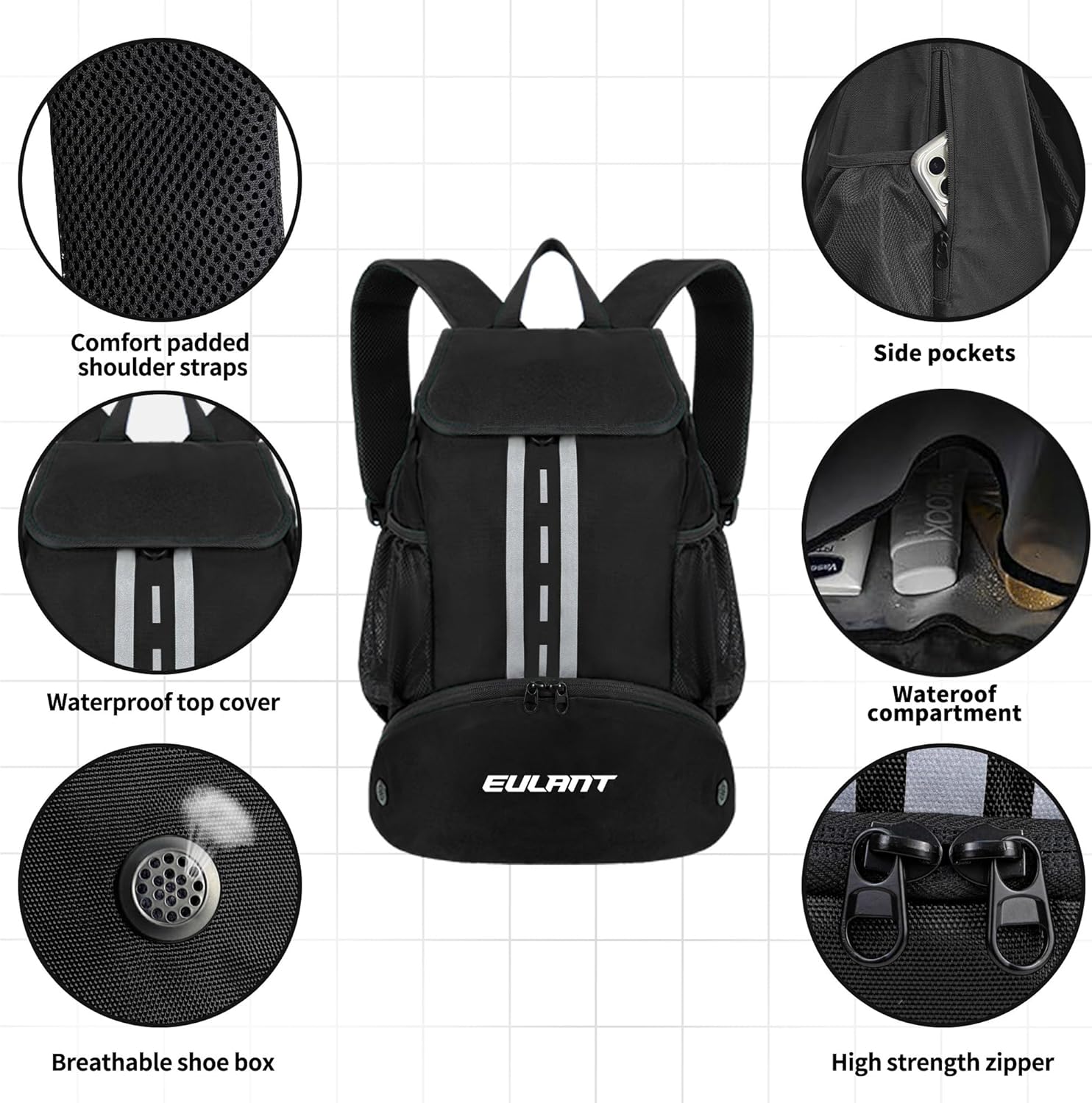 EULANT Soccer Backpack with Shoes Compartment, Waterproof Drawstring Bag for Sport Gym Swim Yoga Travel Football Volleyball - Image 2