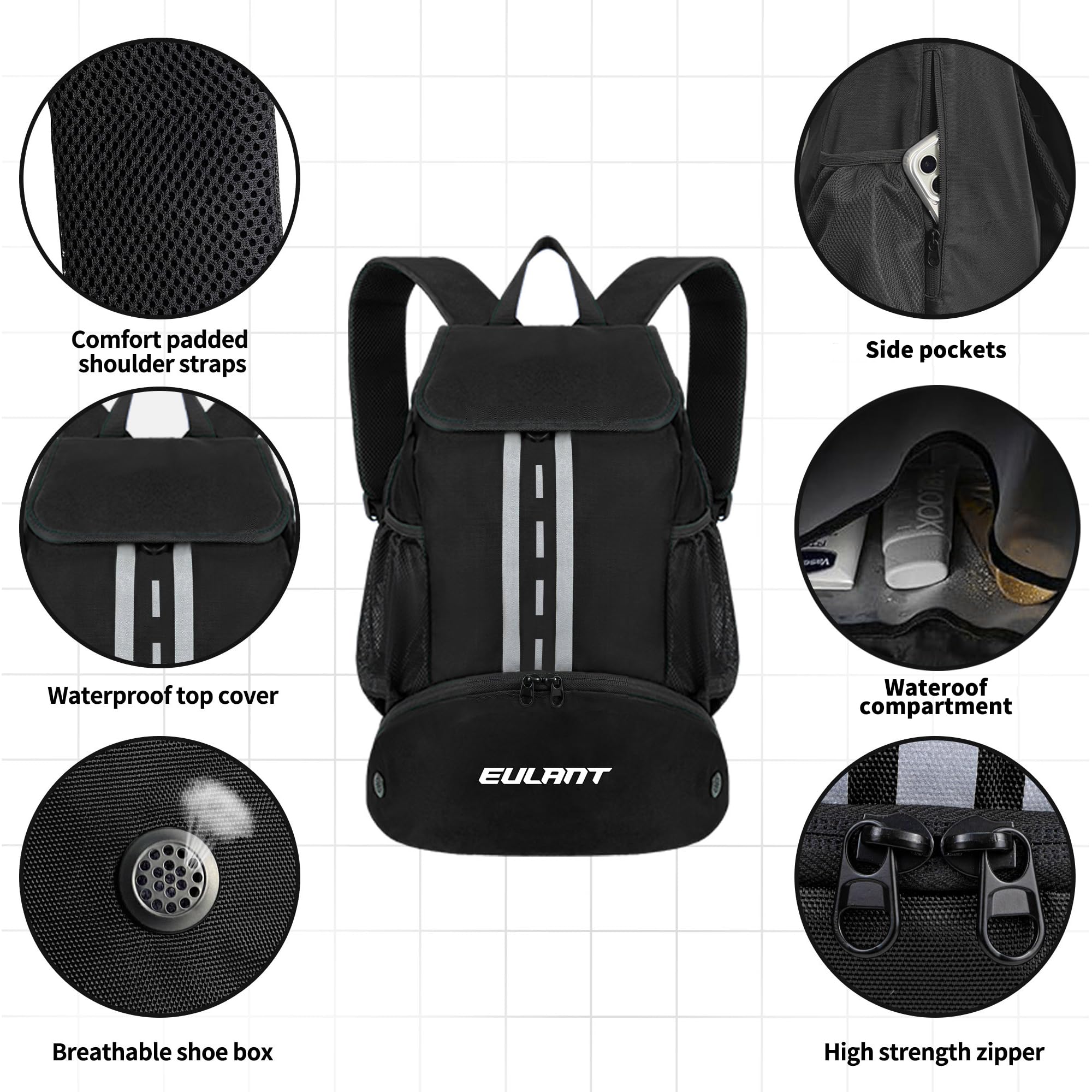 EULANT Verbessert Fußball Rucksack mit Schuhfach, Multifunktionsrucksack mit bodenfach, Wasserdichter Sporttaschen für Basketball Schwimmen Camping Training Strand Yoga,Trockene Nassabscheidung