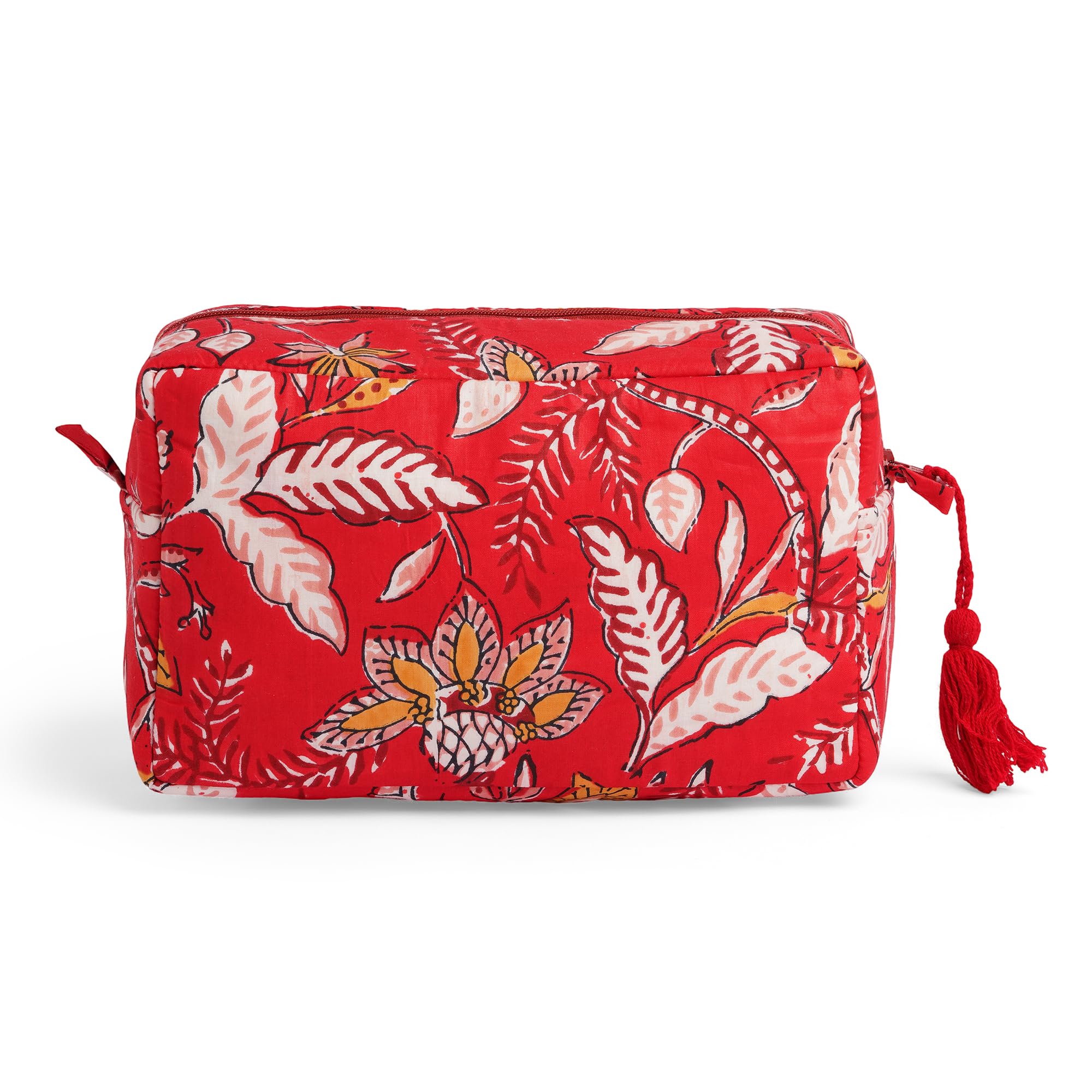 Floral Travel Pouch for Women Red-Yellow Waterproof Cotton Toiletry Bag Multipurpose Makeup & Cosmetic Organizer Stylish Travel and Home Storage Bag-image-20