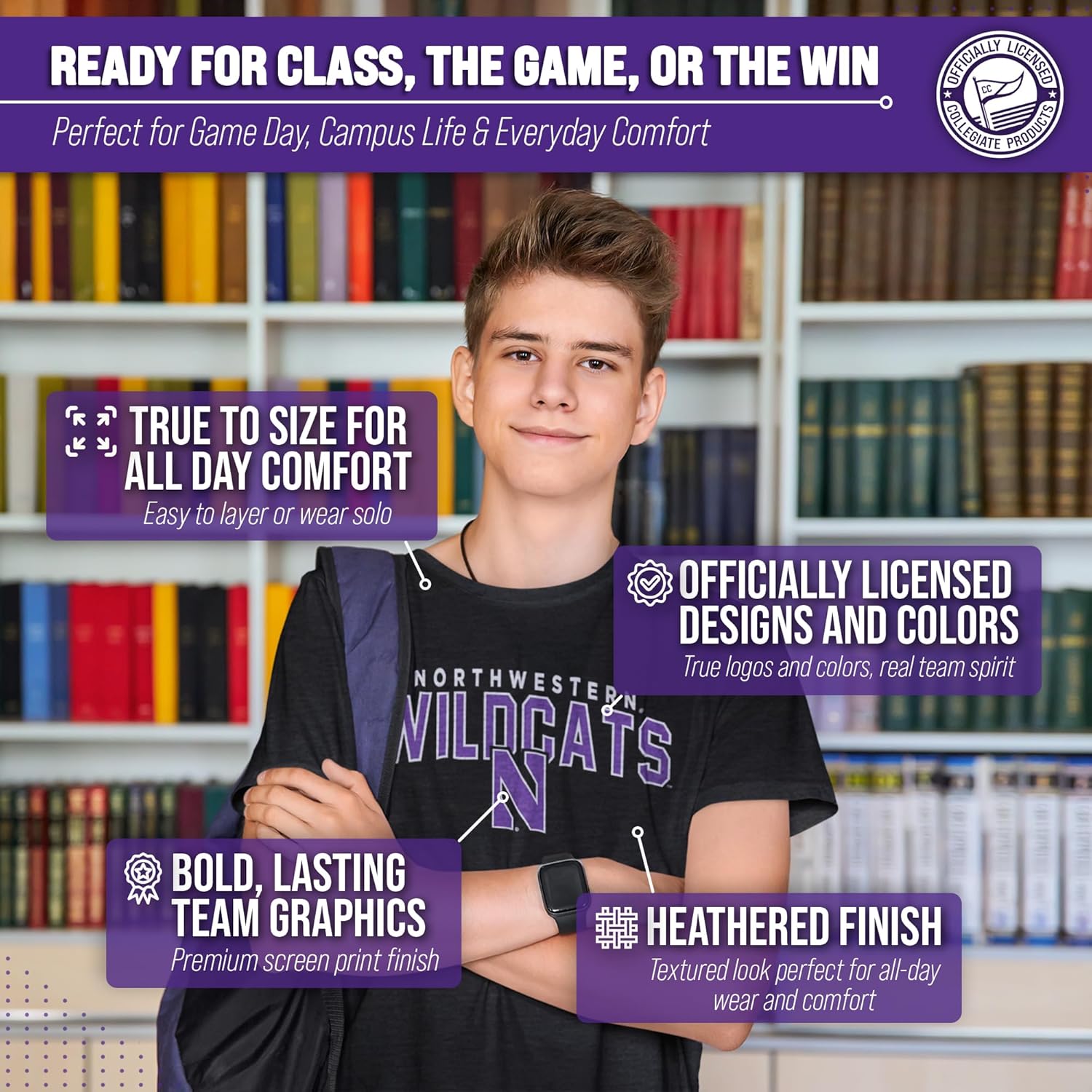 Campus Colors NCAA Adult Unisex Starting Fresh T-Shirt, Tag-Less Soft Cotton Blend, Short Sleeve Heathered College Tees - Image 5