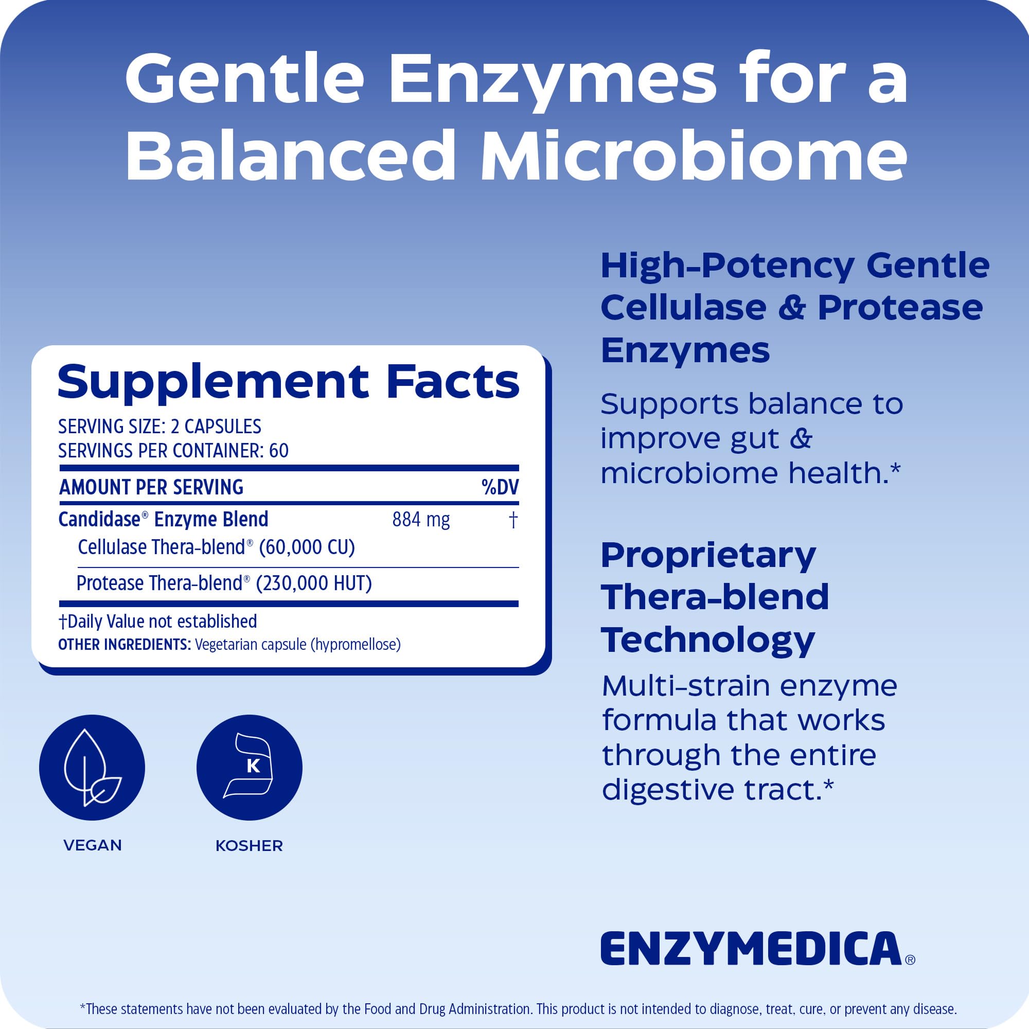 Enzymedica Candidasa, enzimas para un apoyo de limpieza suave para hombres y mujeres, mezclado para la salud intestinal y del microbioma con celulasa y proteasa, 120 unidades