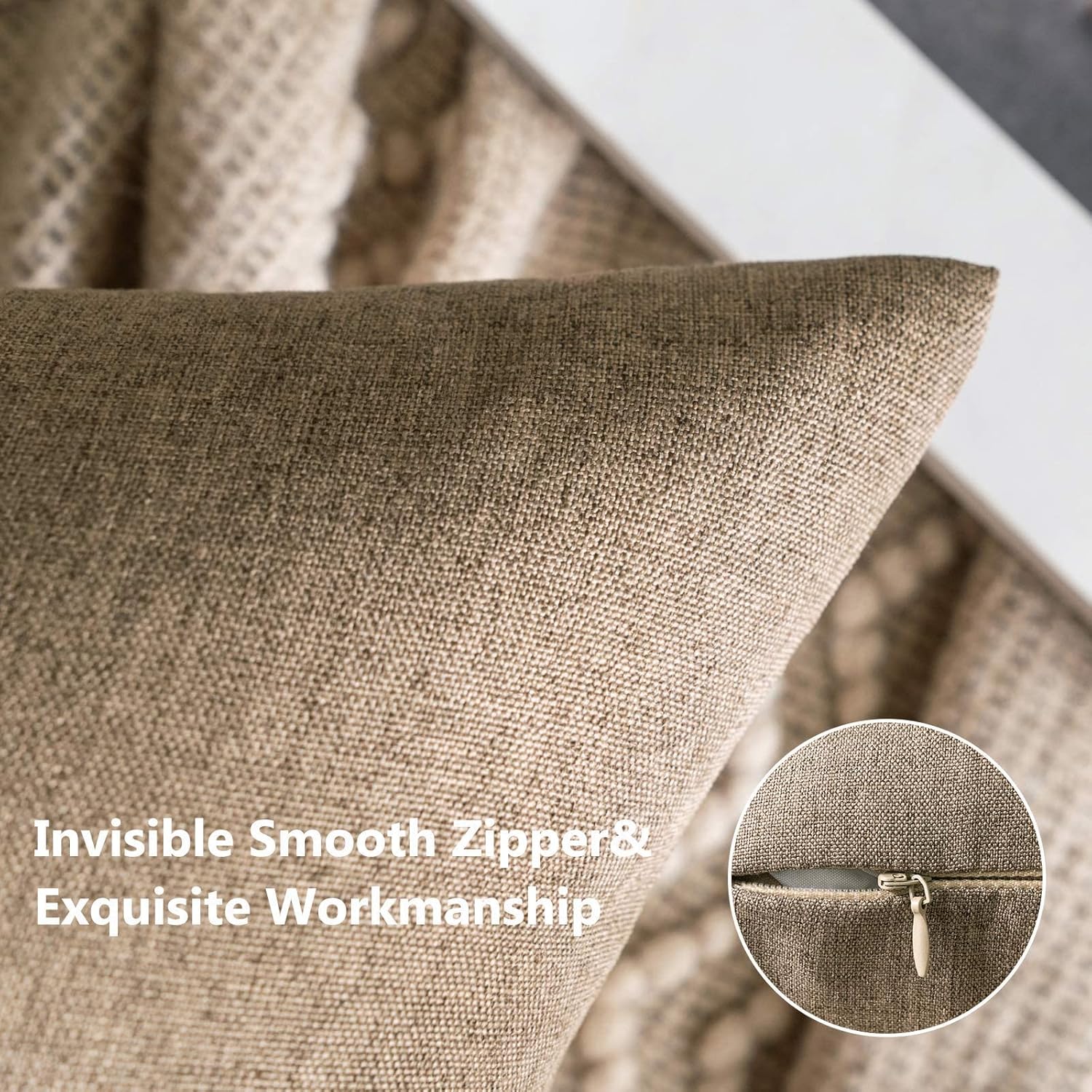 MIULEE 18x18 Inch Pack of 2 Throw Pillow Inserts 100% Virgin Fiber Filling Bundle Khaki Faux Linen Throw Pillow Covers Decorative for Livingroom Bedroom Sofa Couch Bed