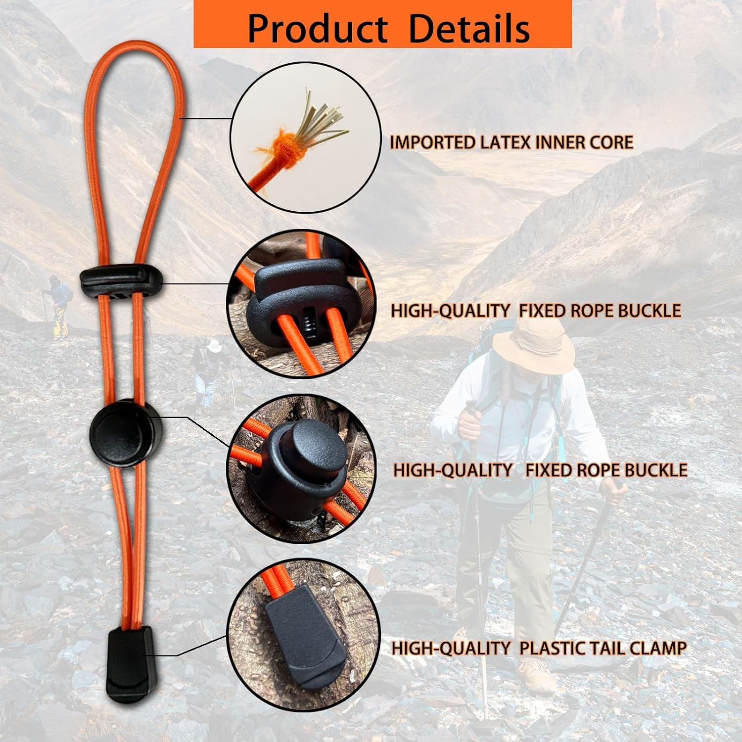 Tactical Hiking Pole Holder - Heavy Duty 3.0mm Elastic Cord, Hands Free Umbrella & Gear Attachment for Backpack