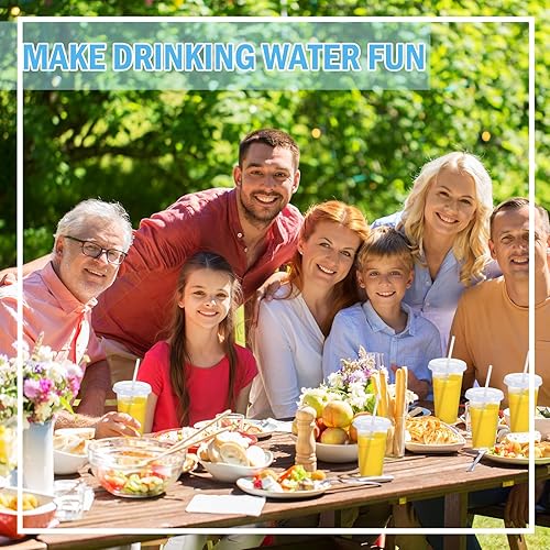 Vista 13 de Mifoci 12 vasos de plástico con tapas y pajillas, vasos de plástico reutilizables, vaso a granel con popote y tapa, vaso helado para beber agua